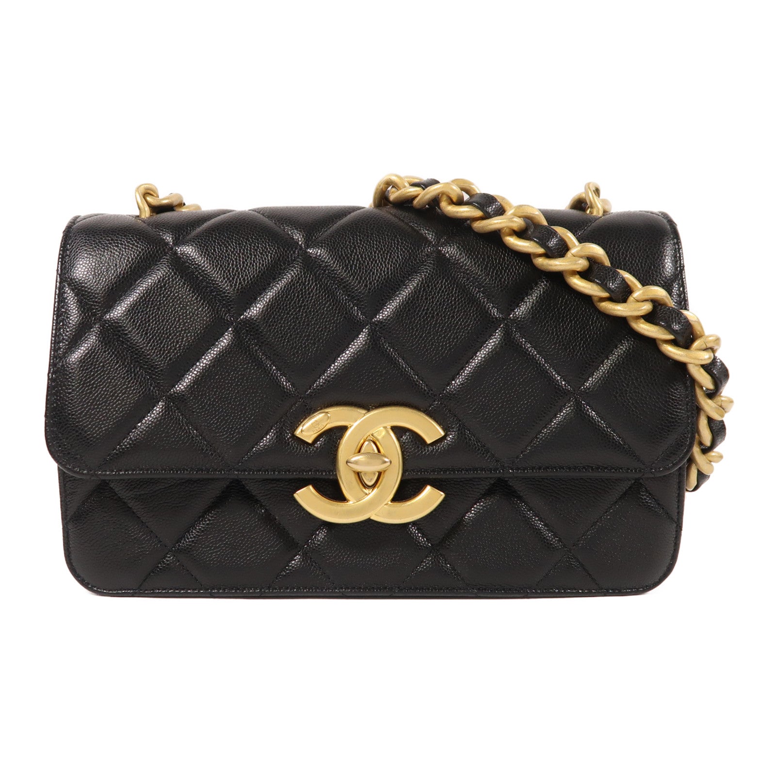 CHANEL 牛皮皮革Chain Shoulder金扣鏈帶肩背袋