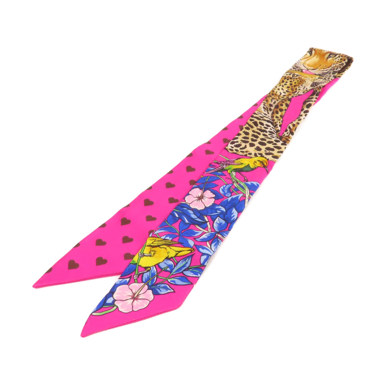 HERMES 絲質Twilly Scarf絲巾粉紅色/啡色/彩色