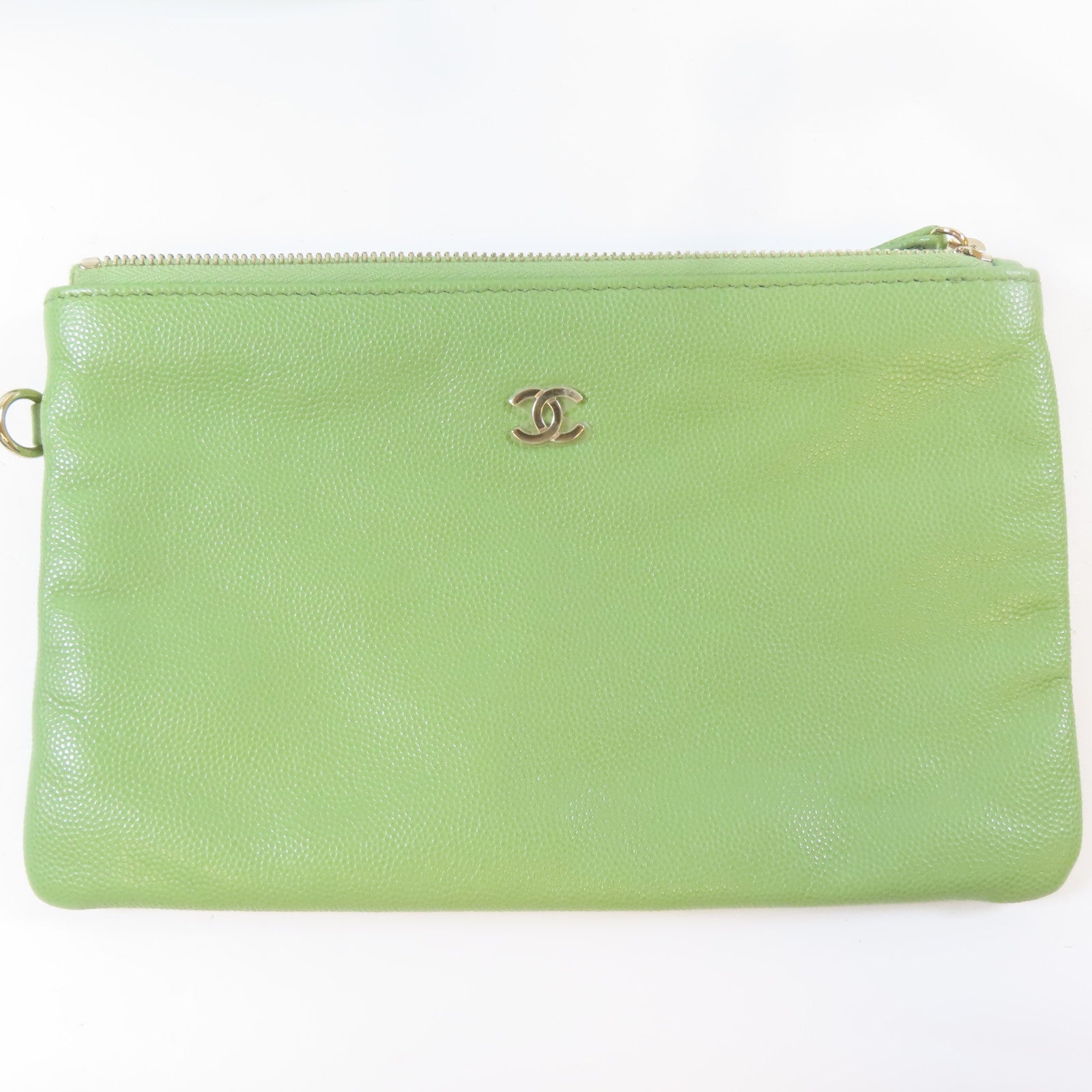 CHANEL 菱格Caviar皮革Chain Shoulder C22金扣鏈帶肩背袋綠色