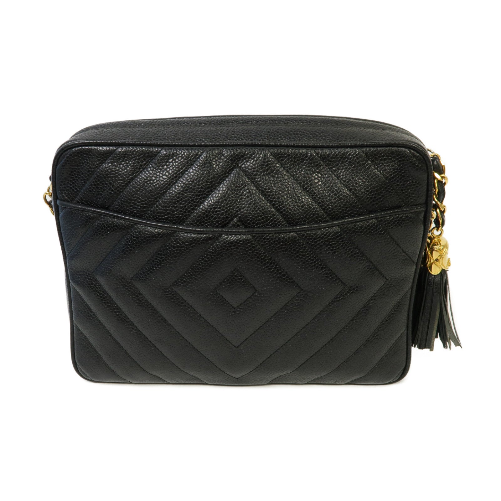 CHANEL 【激減優惠】Caviar皮革Vintage Tassel Camera Bag金扣鏈帶肩背袋黑色