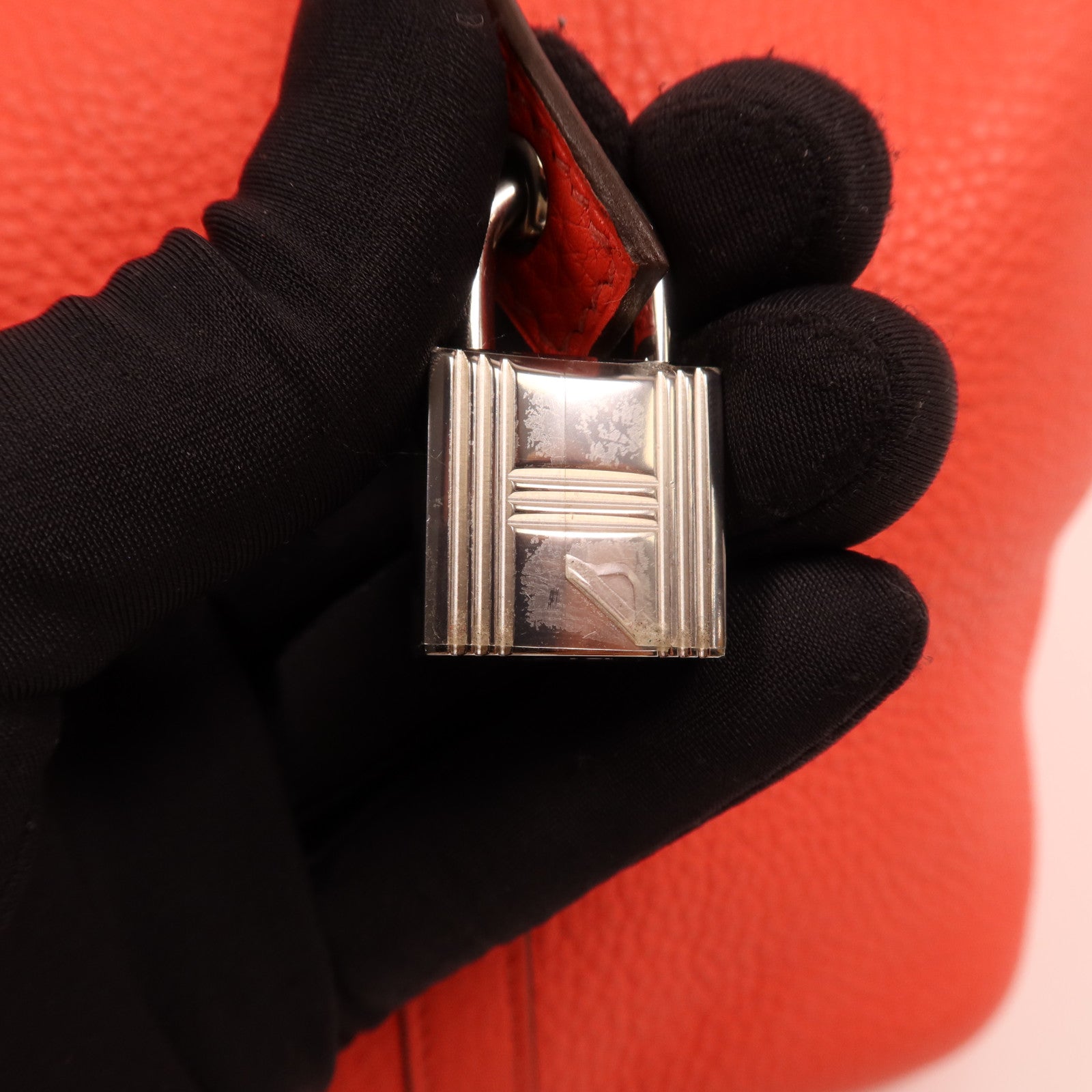 HERMES Clemence皮革Picotin MM銀扣手挽袋Orange Poppy