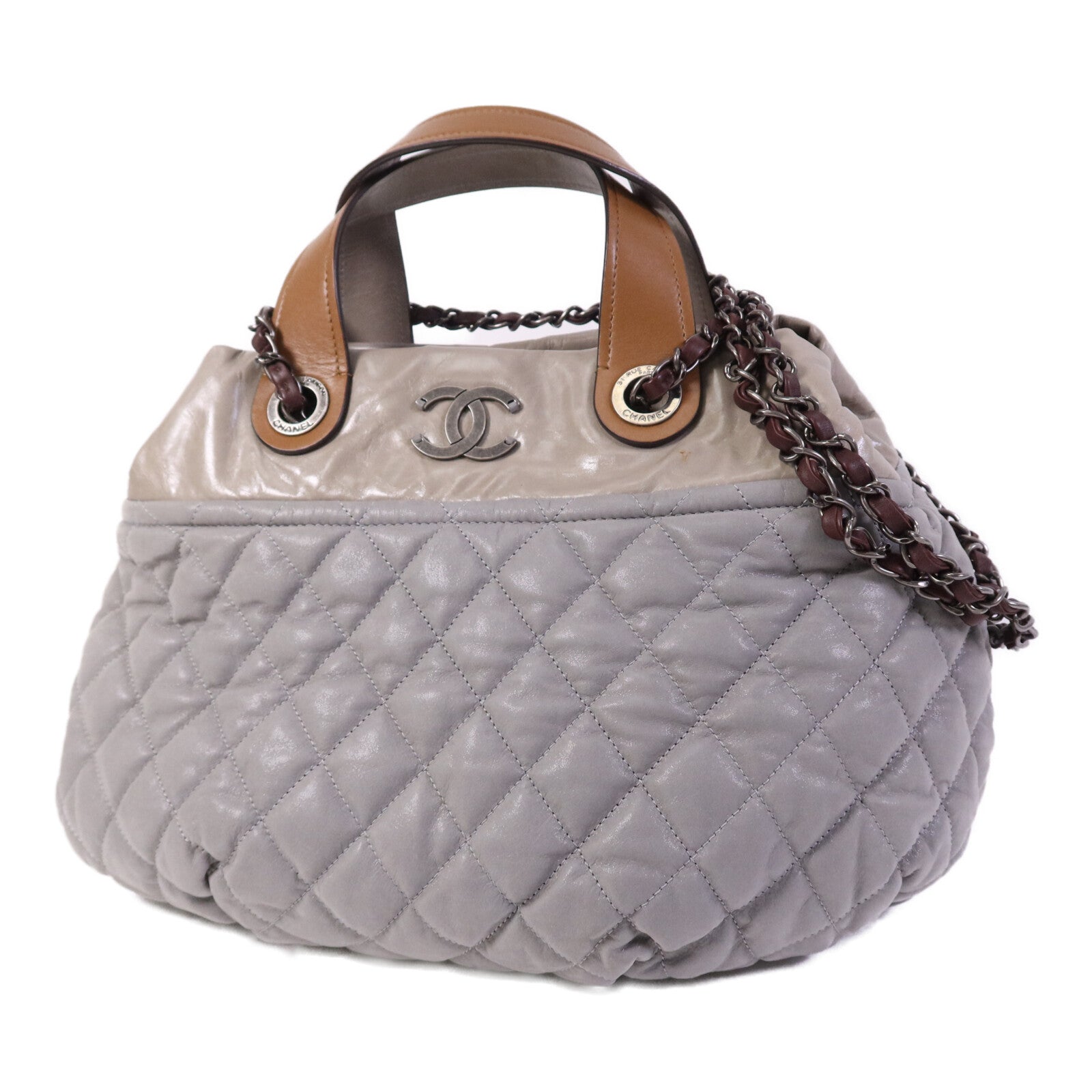 CHANEL 牛皮皮革In The Mix Chain Shoulder Tote銀扣鏈帶手挽肩背兩用袋