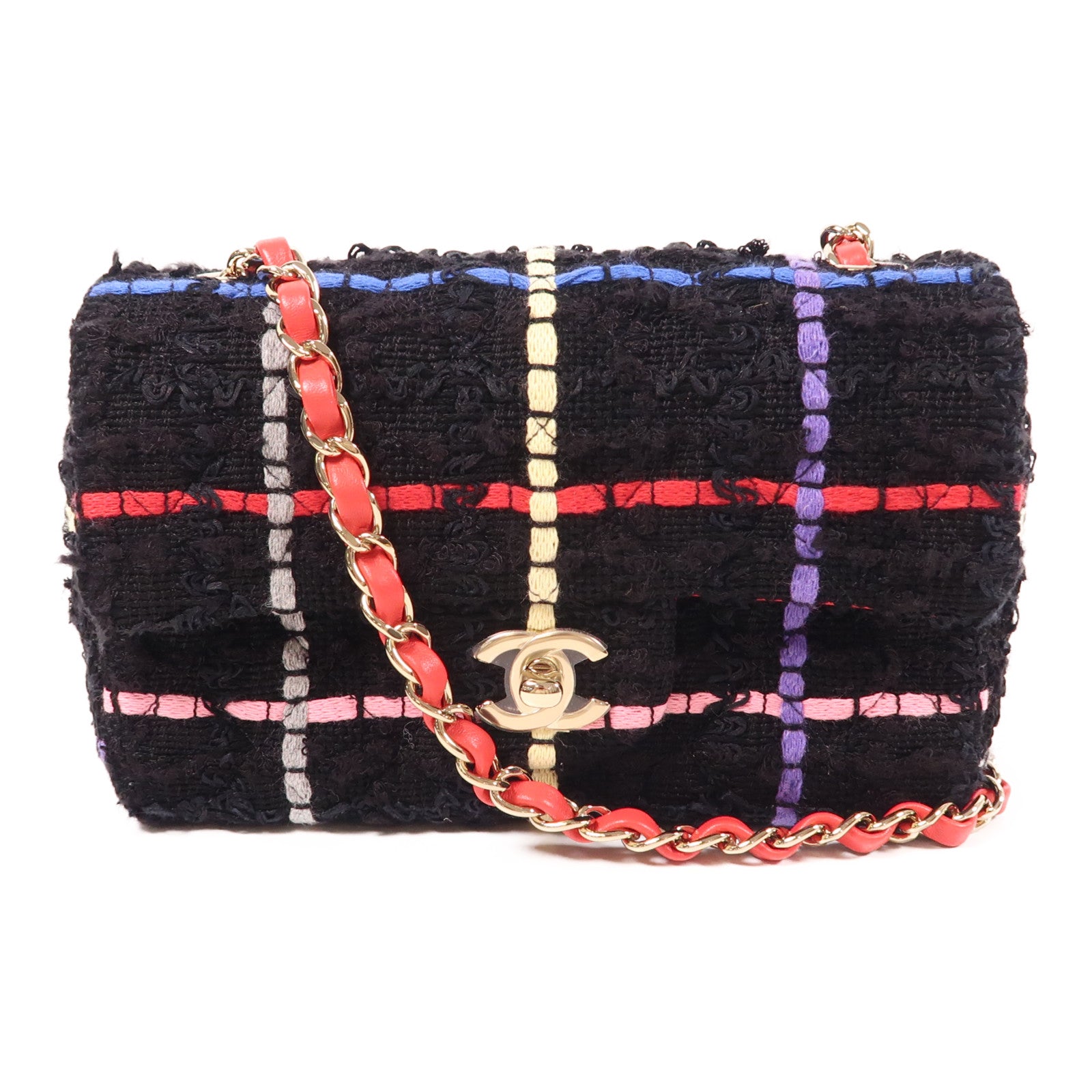 CHANEL 羊毛/粗花呢Mini Flap Bag金扣鏈帶肩背袋