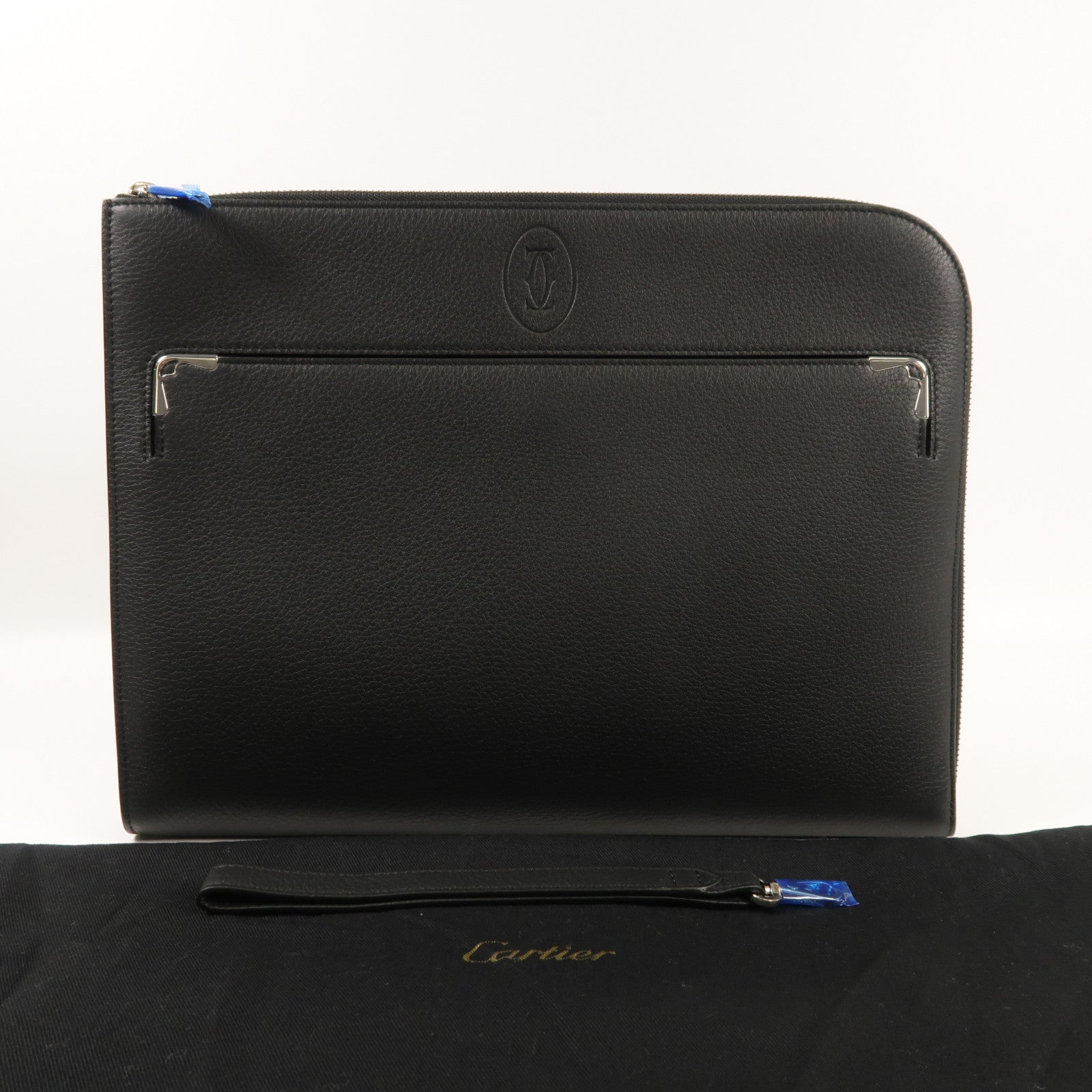 CARTIER 牛皮皮革Clutch Bag銀扣手拿包