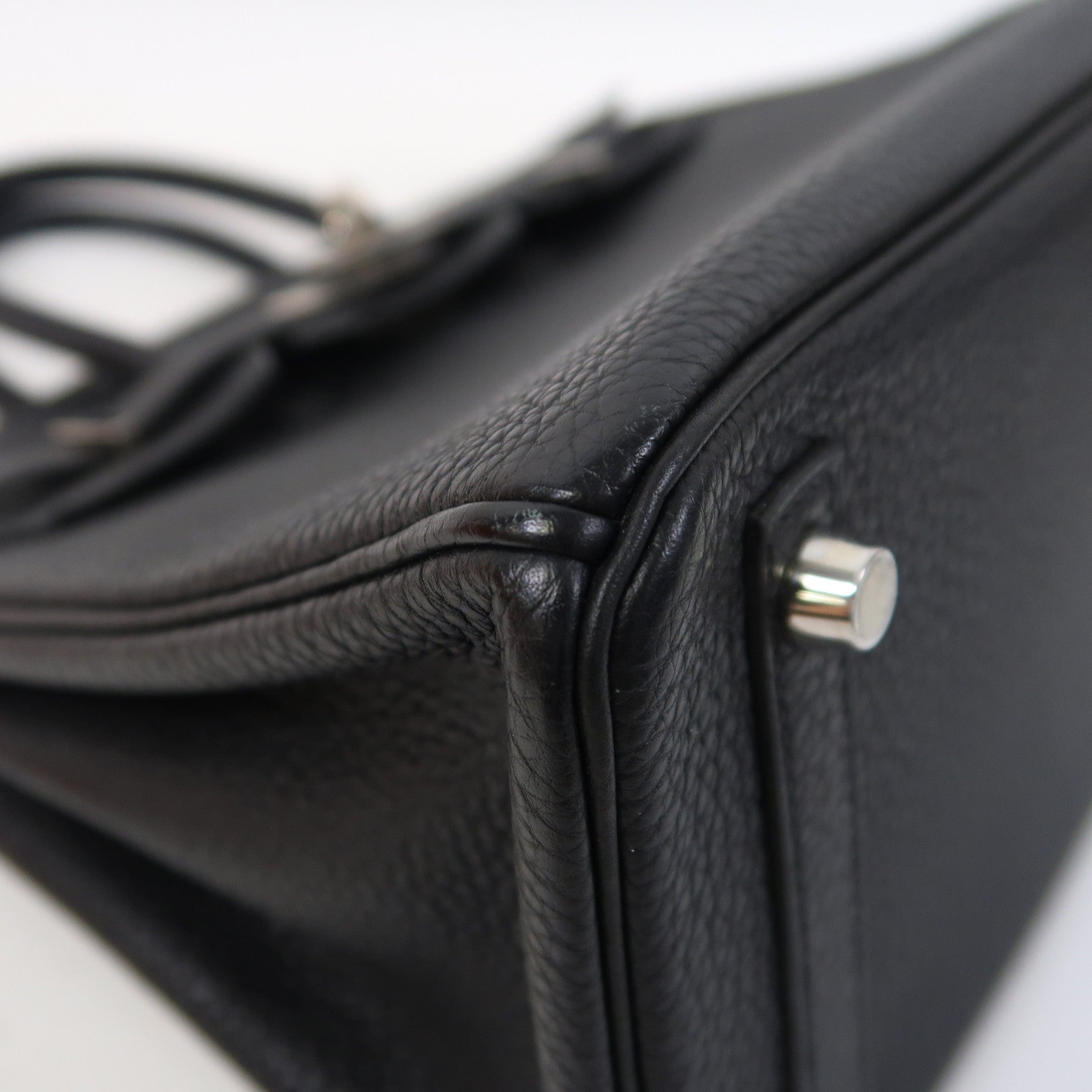 HERMES Togo皮革Birkin 25銀扣手挽袋Noir/黑色