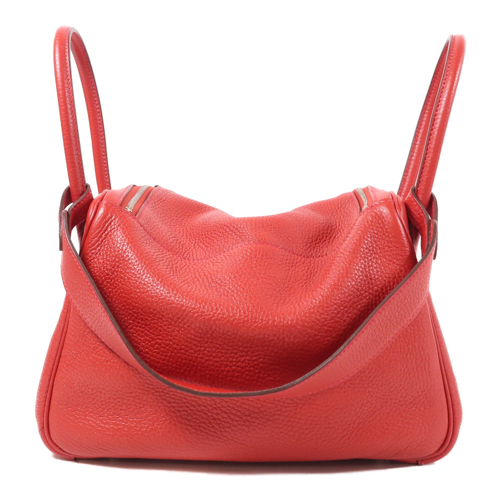 HERMES PHW Lindy 26 2 Way Shoulder Bag Clemence Leather S5 Rouge Tomate