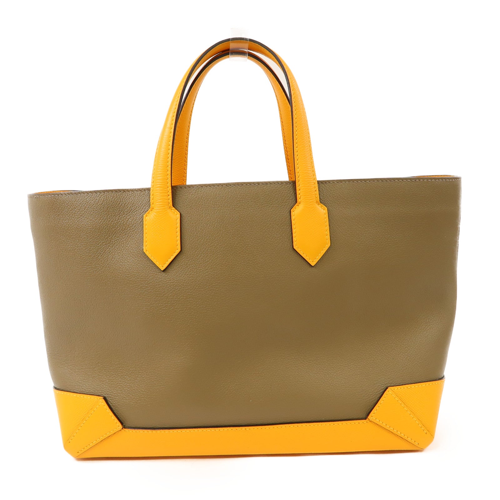 HERMES Evercolor皮革Maxibox Cabas銀扣手挽袋黃色/綠色