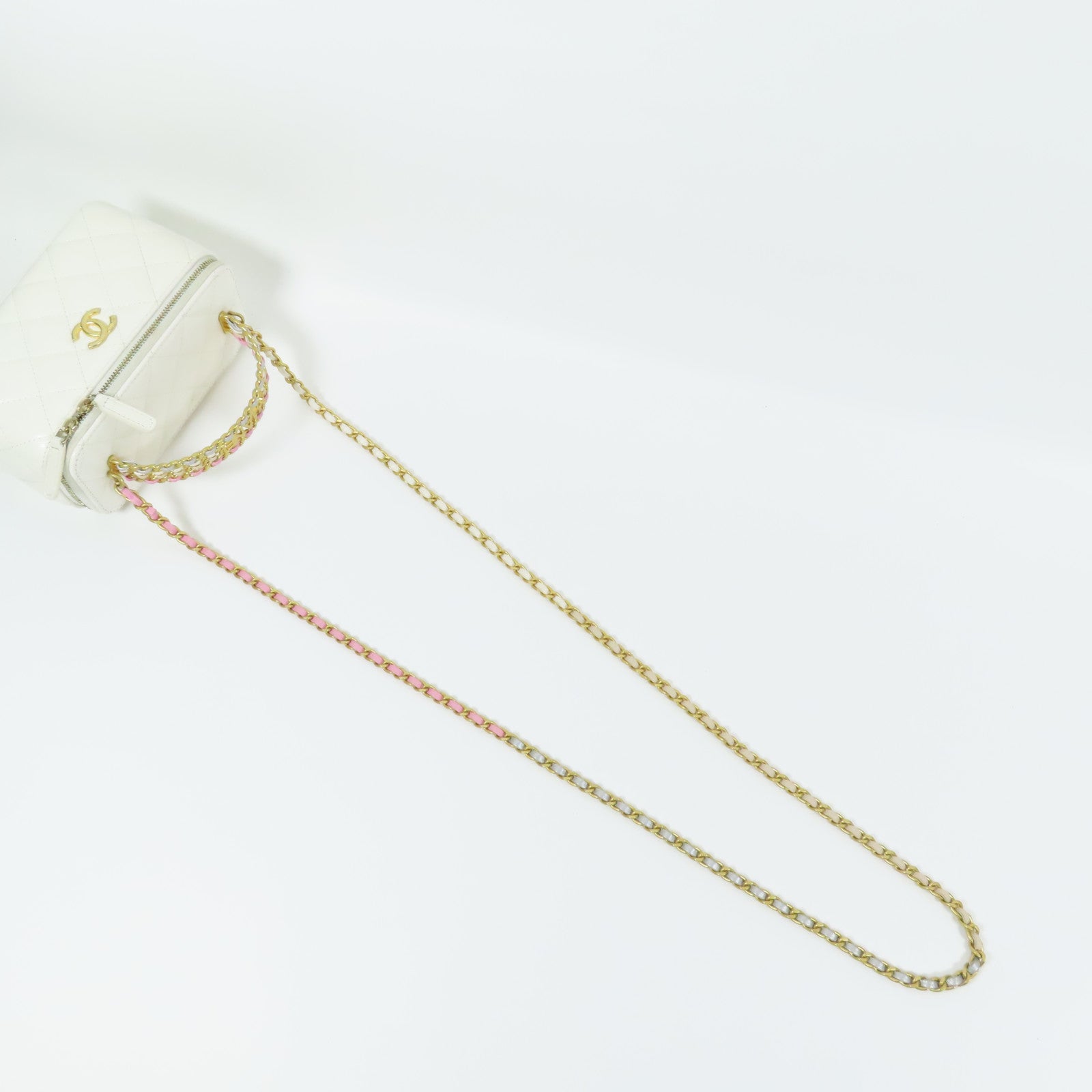 CHANEL 羊皮皮革Vanity Case Handle金扣鏈帶手挽肩背兩用袋