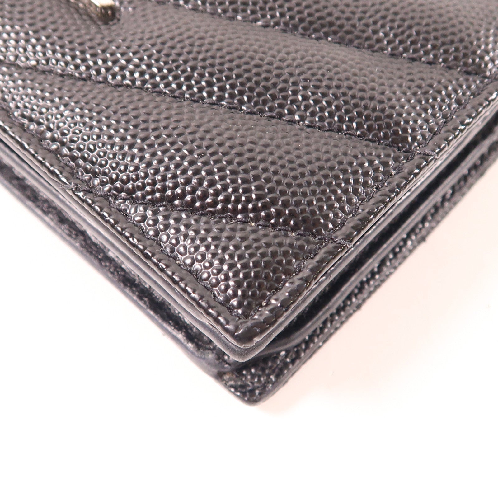 SAINT LAURENT 牛皮皮革Wallet銀扣錢包黑色