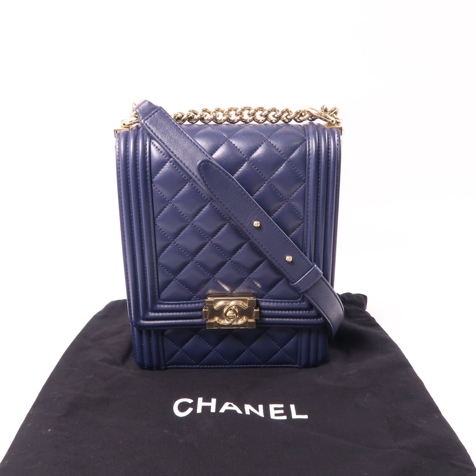 CHANEL 【激減優惠】羊皮皮革Le Boy金扣肩背袋藍色