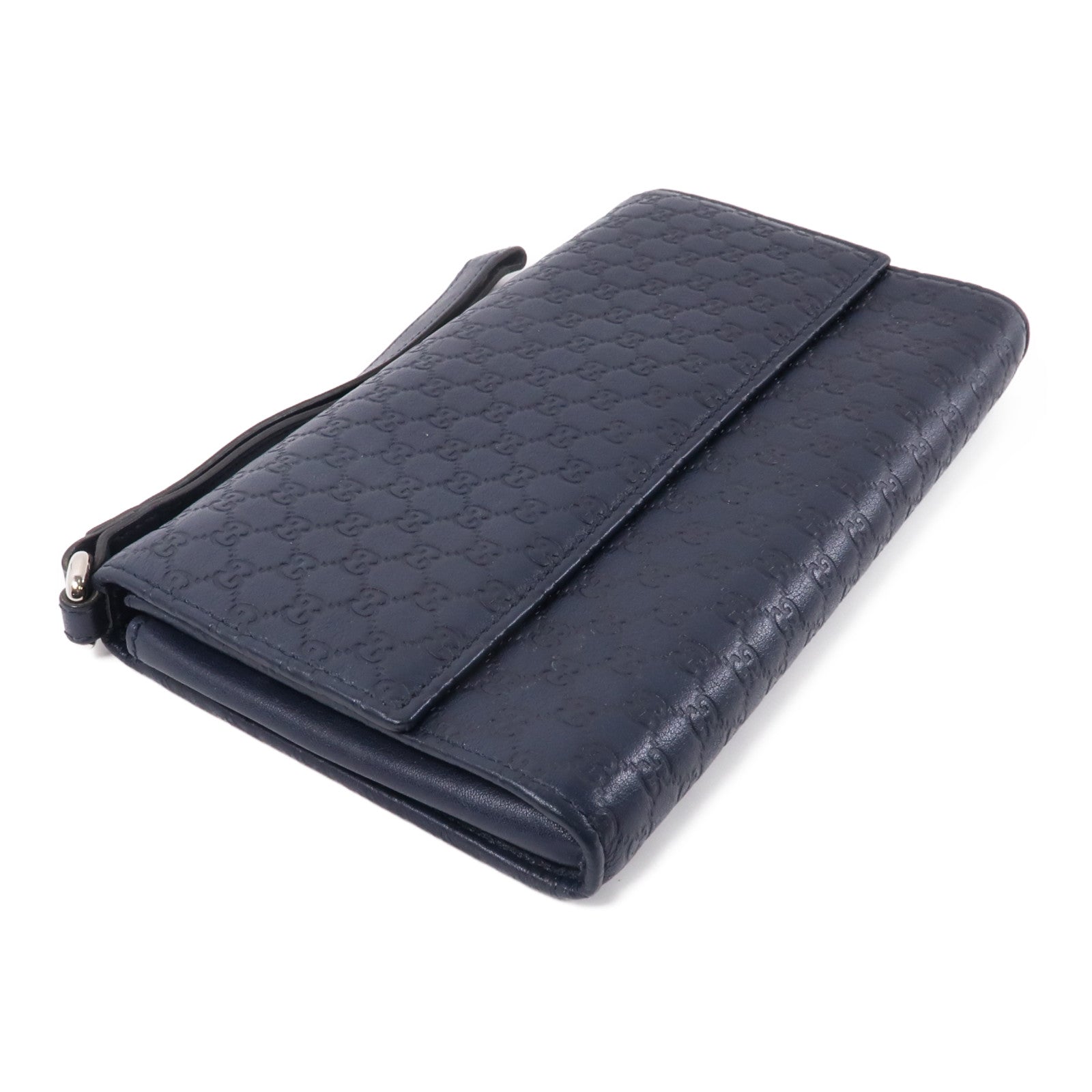 GUCCI 牛皮皮革Travel Wallet銀扣長錢包深藍色