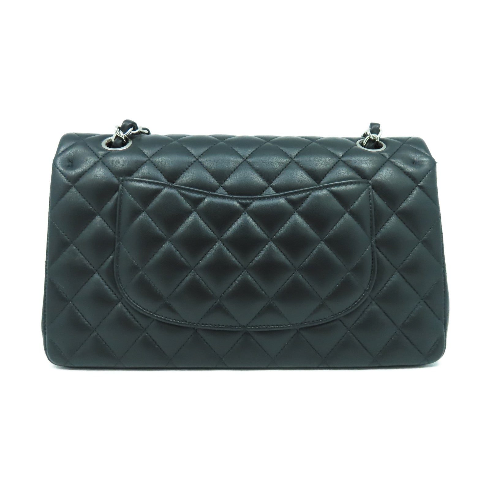 CHANEL 【清倉大減價】菱格羊皮皮革Classic 25銀扣鏈帶肩背袋黑色