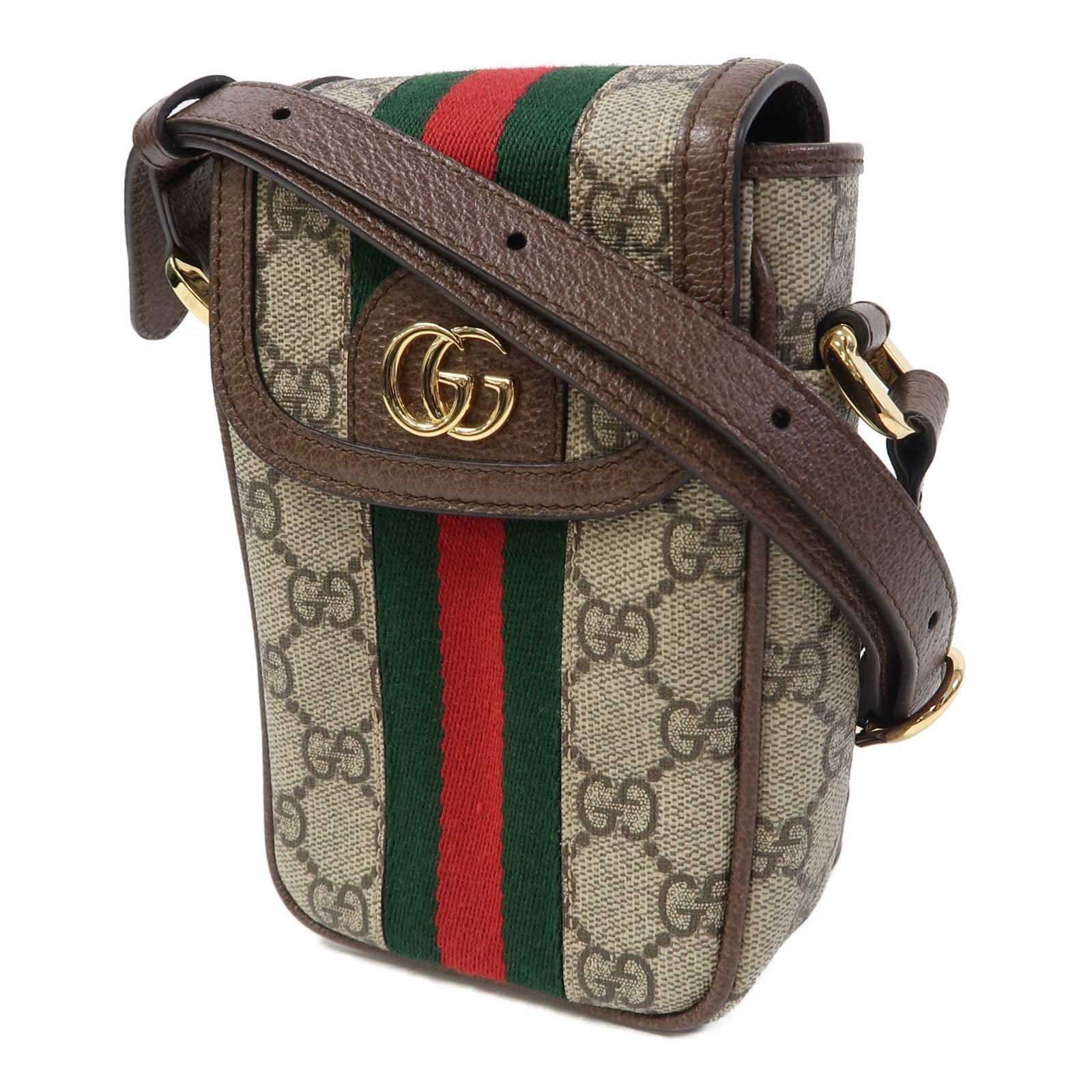 GUCCI 塗層帆布Ophidia Phone Bag金扣肩背袋啡色