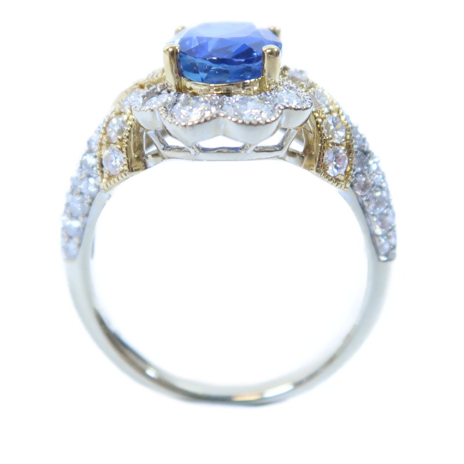 JEWELRY 【激減優惠】18K黃金/白金Sapphire Ring 1.13ct藍寶石/2.92ct鑽石戒指US#6