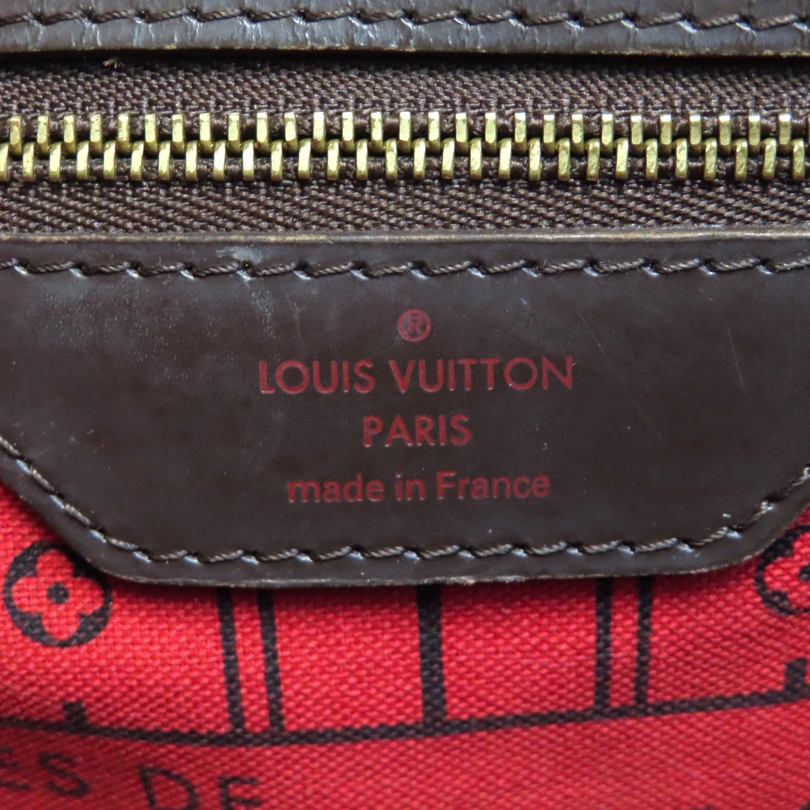 LOUIS VUITTON Damier Neverfull MM金扣手挽袋啡色