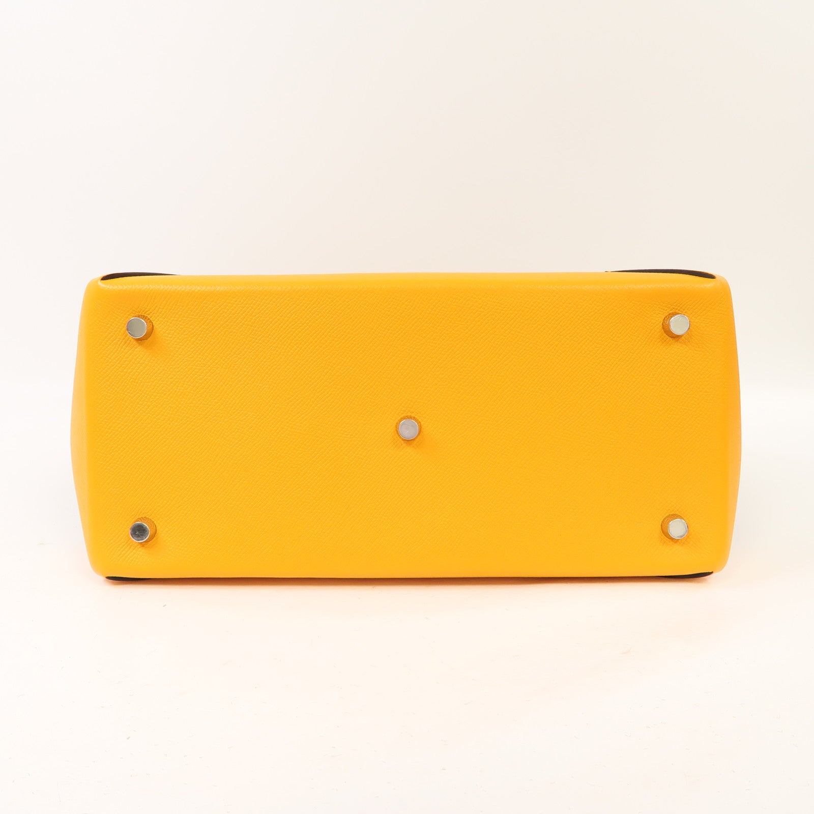 HERMES Evercolor皮革Maxibox Cabas銀扣手挽袋黃色/綠色