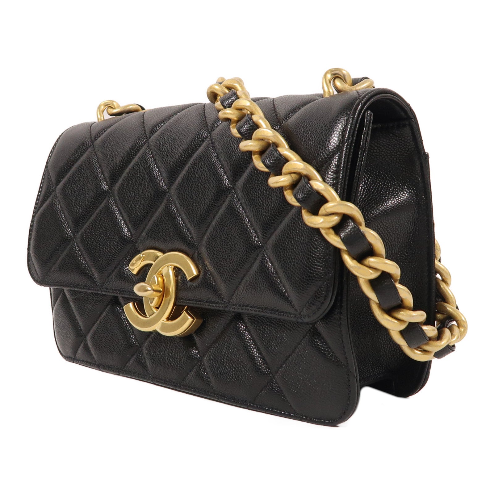 CHANEL 牛皮皮革Chain Shoulder金扣鏈帶肩背袋