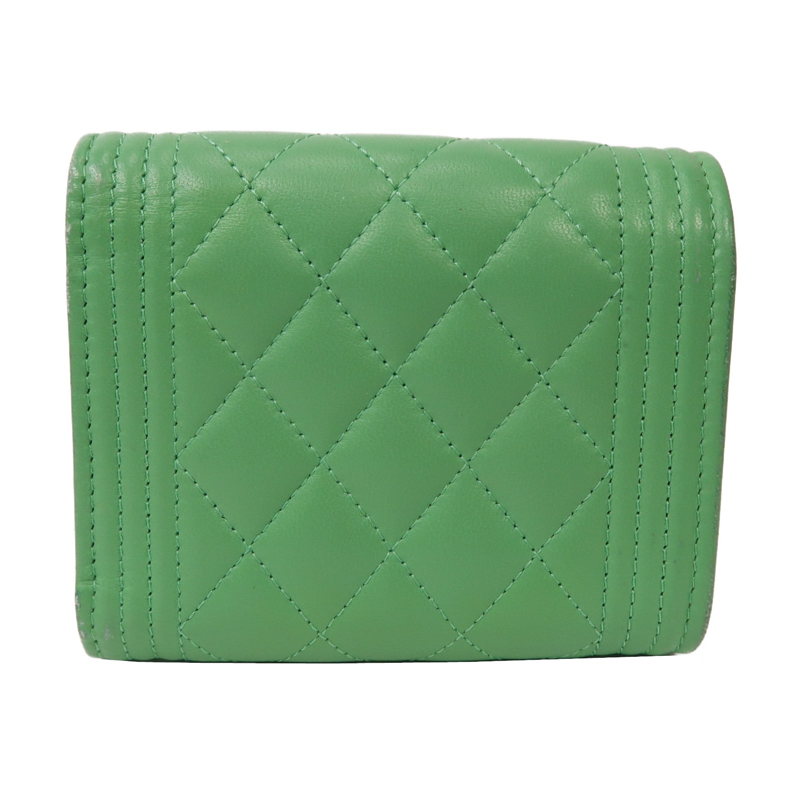 CHANEL 菱格羊皮皮革Boy Chanel Tri-Fold Wallet金扣折疊錢包綠色