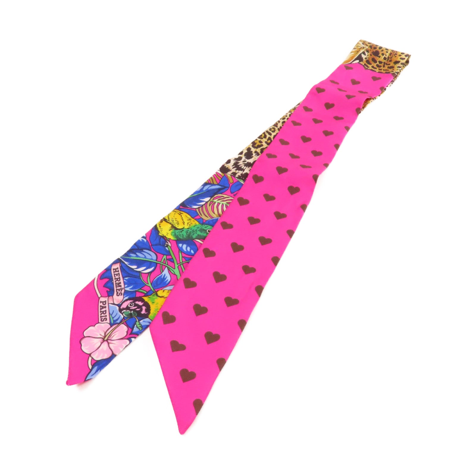 HERMES 絲質Twilly Scarf絲巾粉紅色/啡色/彩色