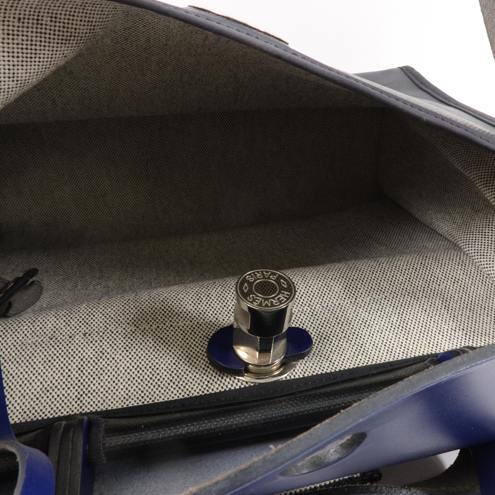 HERMES 帆布Herbag PM手挽肩背兩用袋Noir/Bleu Saphrie