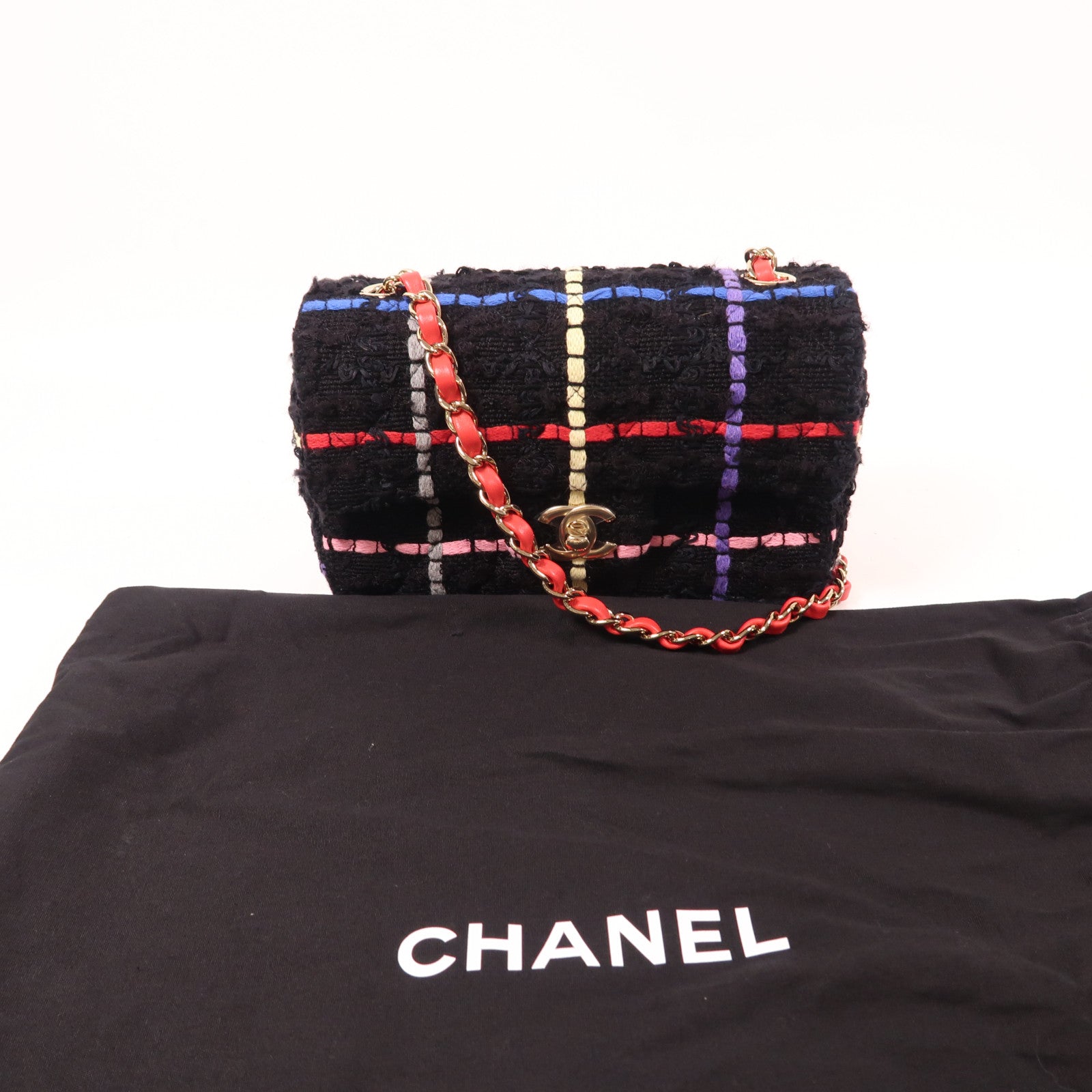 CHANEL 羊毛/粗花呢Mini Flap Bag金扣鏈帶肩背袋