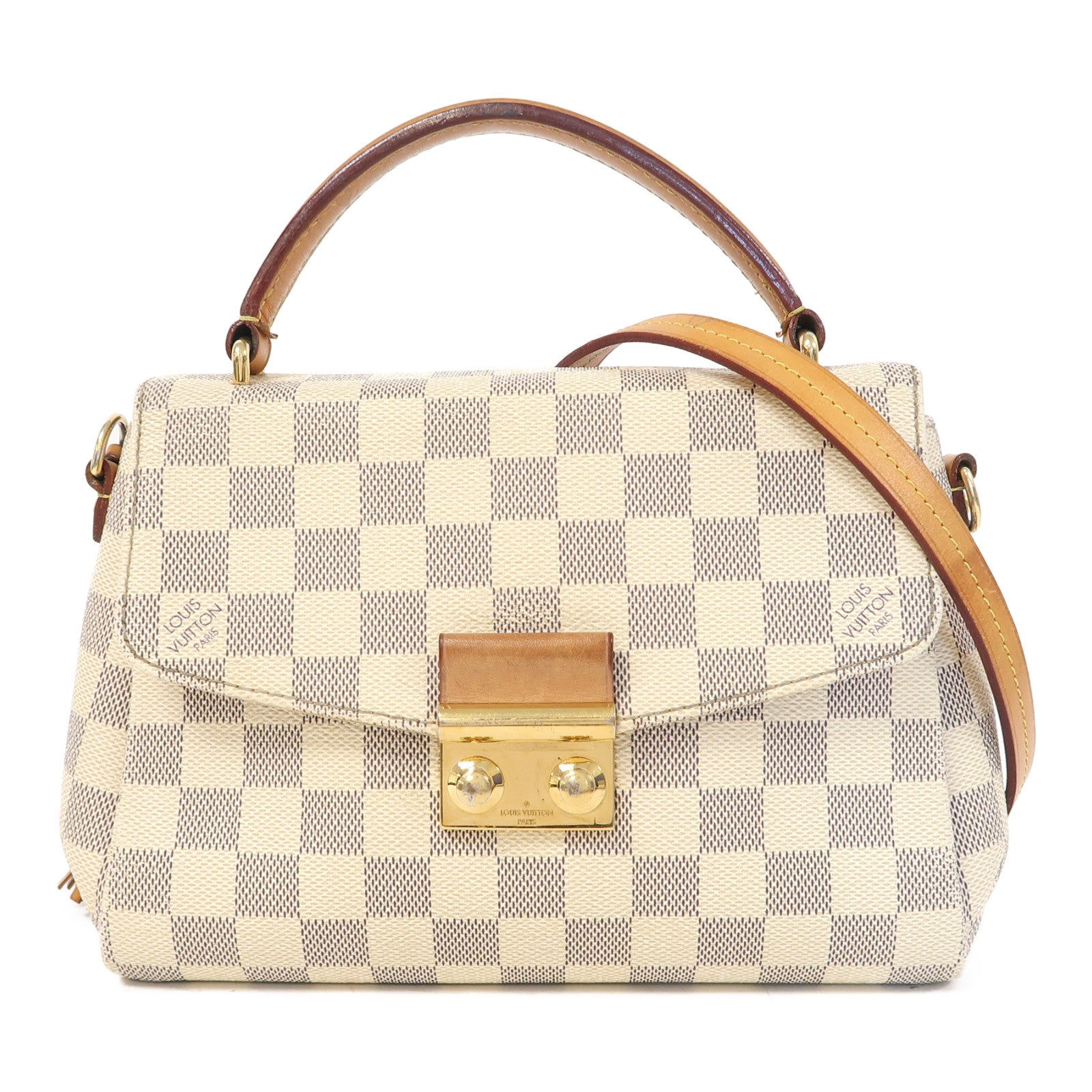 LOUIS VUITTON Damier Azur Croisette金扣手挽肩背兩用袋白色