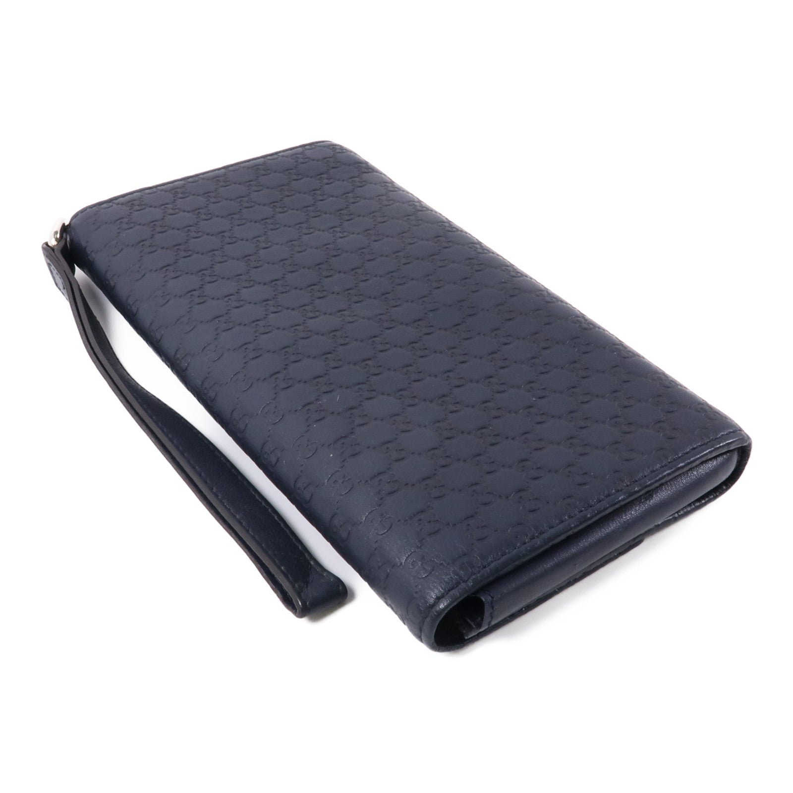 GUCCI 牛皮皮革Travel Wallet銀扣長錢包深藍色