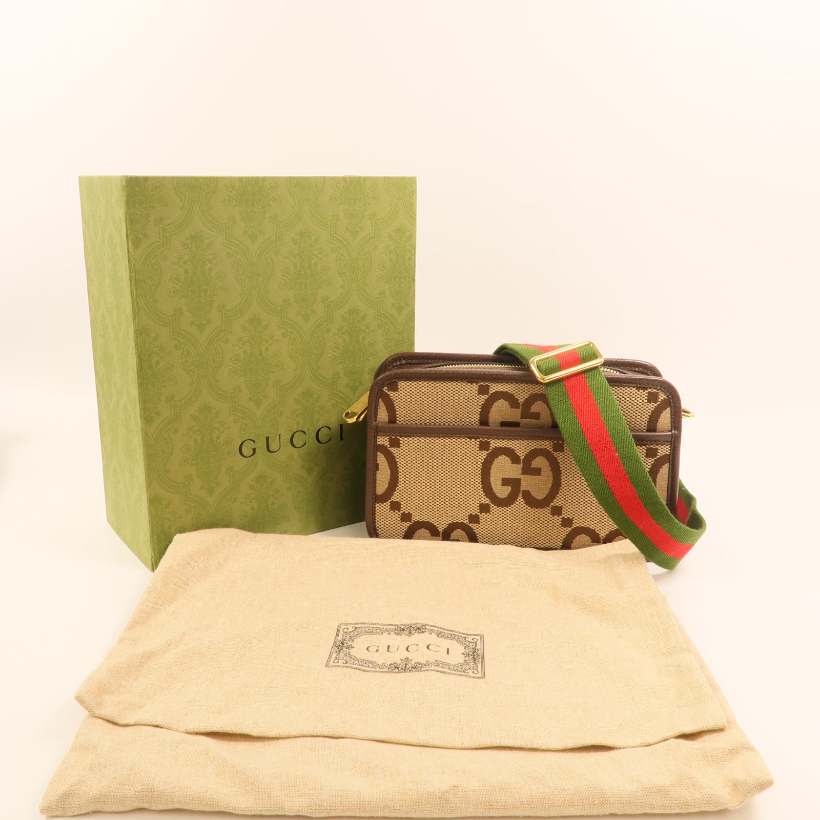 GUCCI 帆布Jumbo GG Mini金扣肩背袋