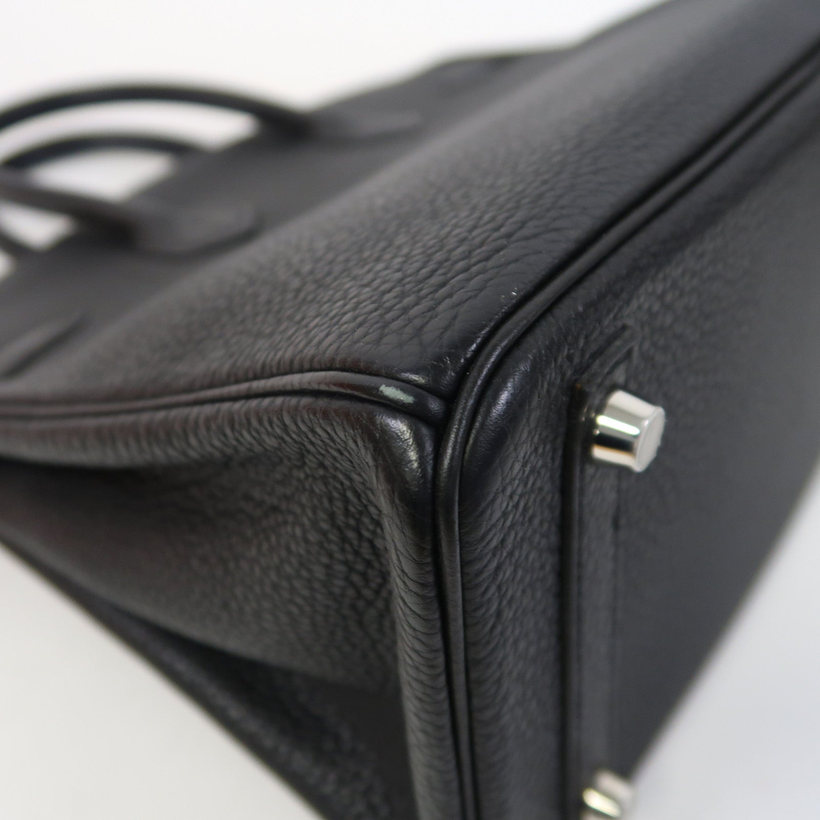 HERMES Togo皮革Birkin 25銀扣手挽袋Noir/黑色