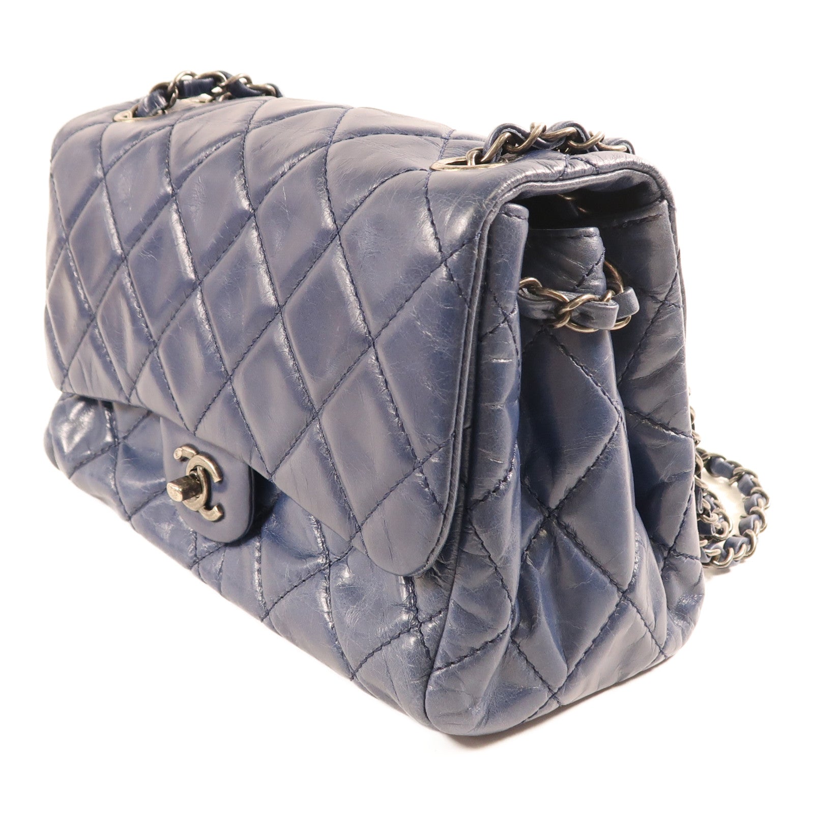 CHANEL 牛皮皮革Shoulder Bag銀扣鏈帶肩背袋