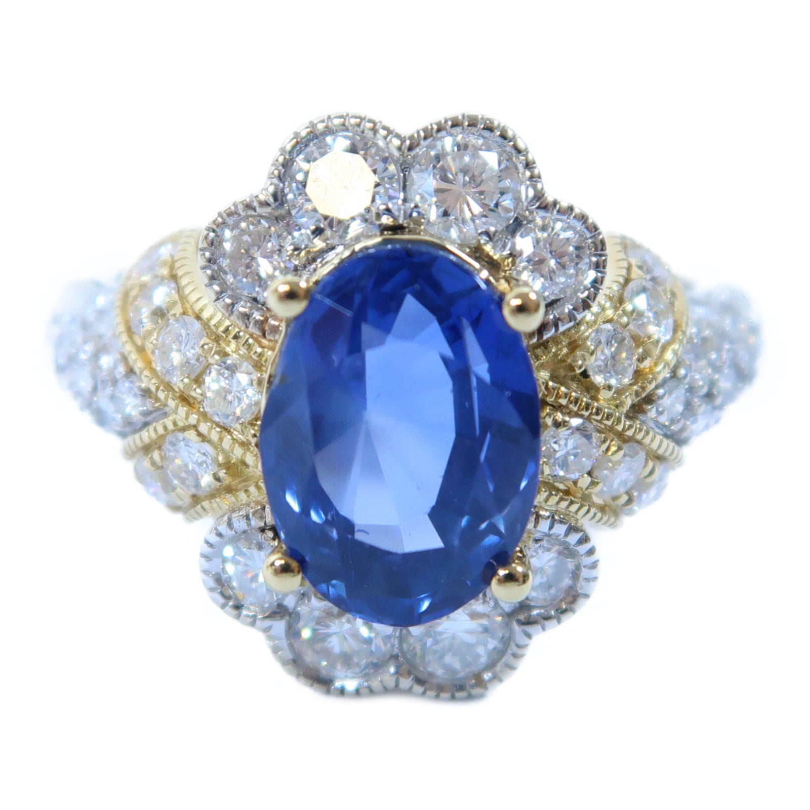 JEWELRY 【激減優惠】18K黃金/白金Sapphire Ring 1.13ct藍寶石/2.92ct鑽石戒指US#6