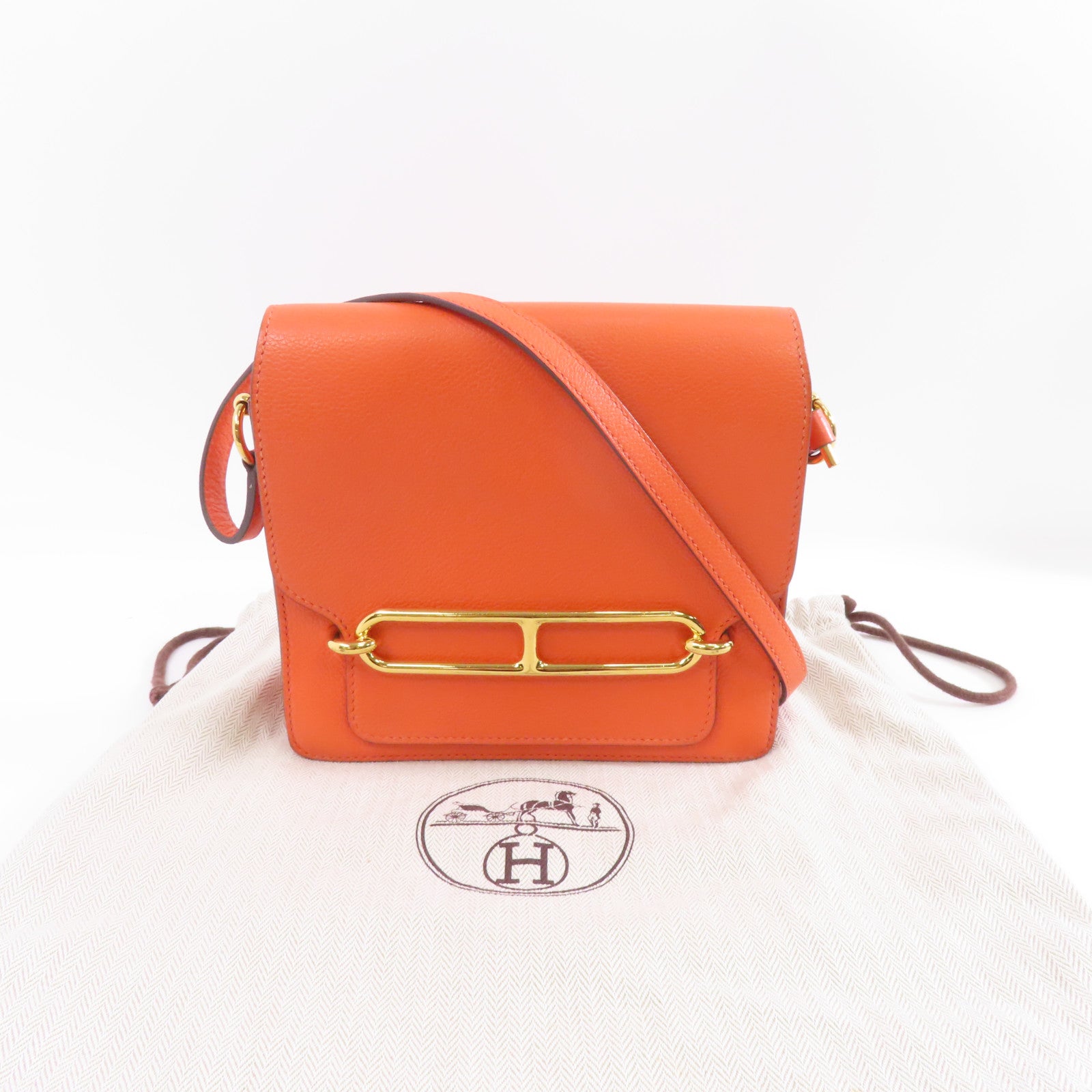 HERMES Evercolor皮革Mini Roulis金扣肩背袋Orange Poppy/橙色