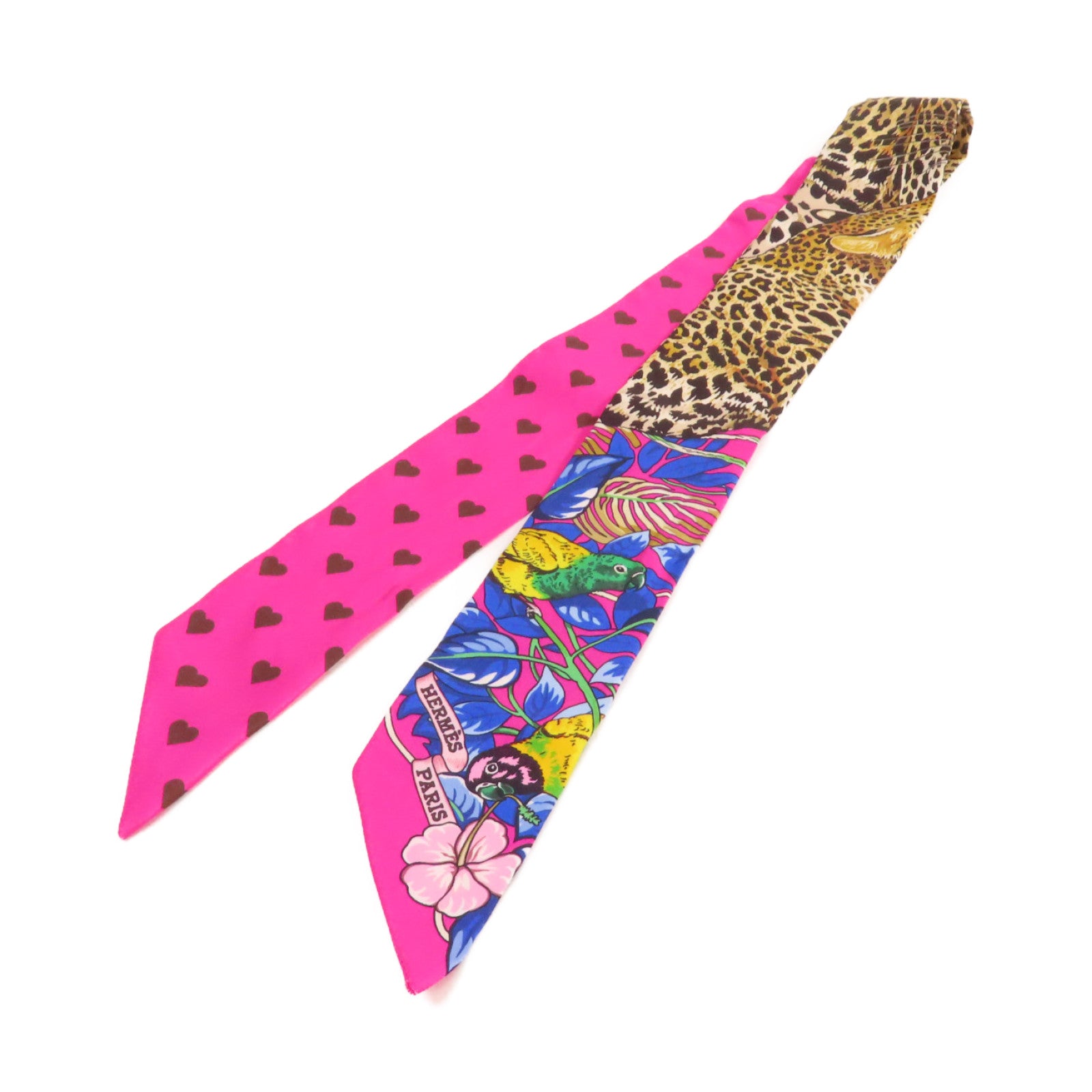 HERMES 絲質Twilly Scarf絲巾粉紅色/啡色/彩色