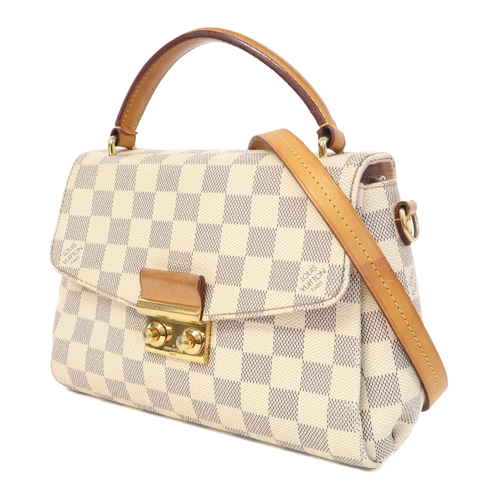 LOUIS VUITTON Damier Azur Croisette金扣手挽肩背兩用袋白色