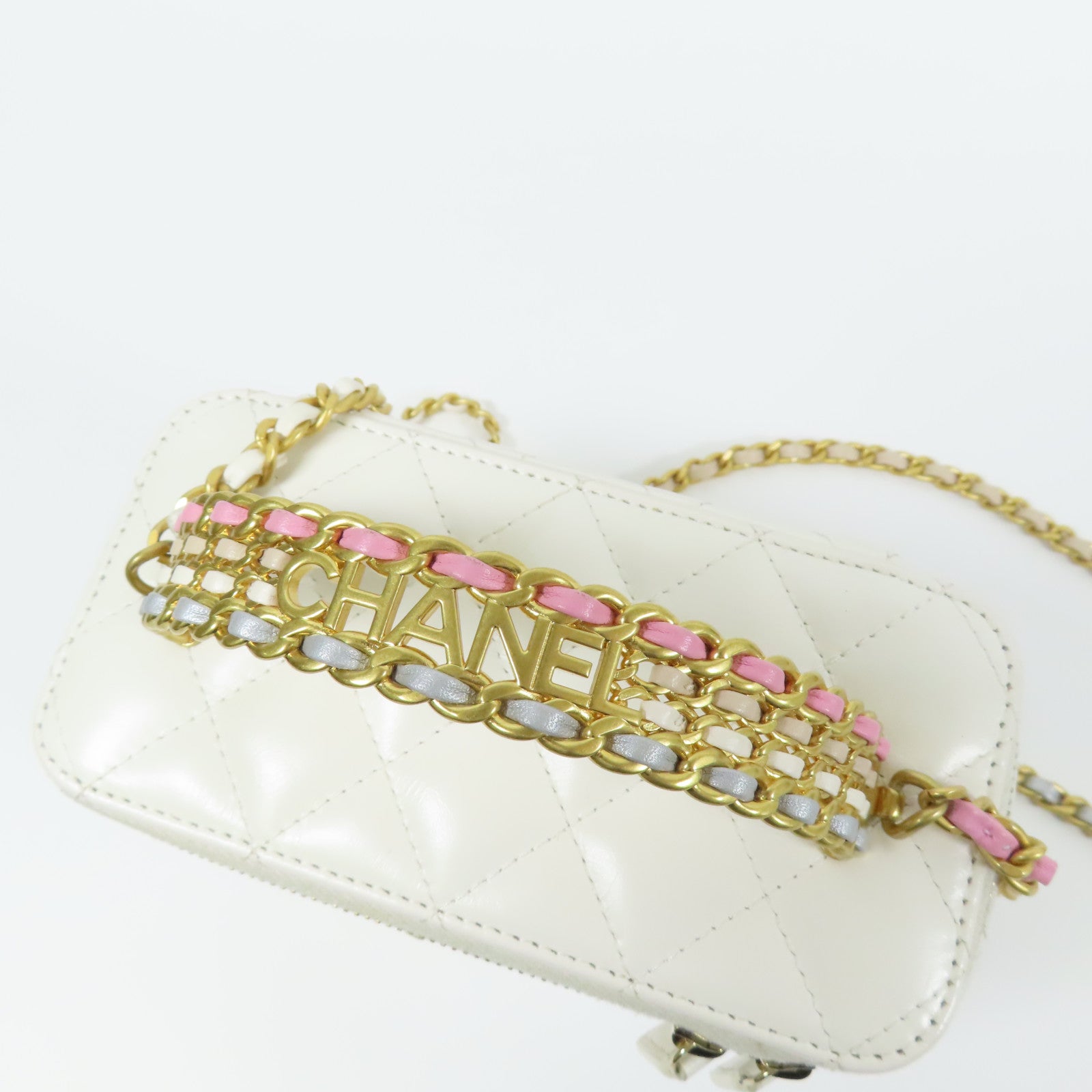 CHANEL 羊皮皮革Vanity Case Handle金扣鏈帶手挽肩背兩用袋