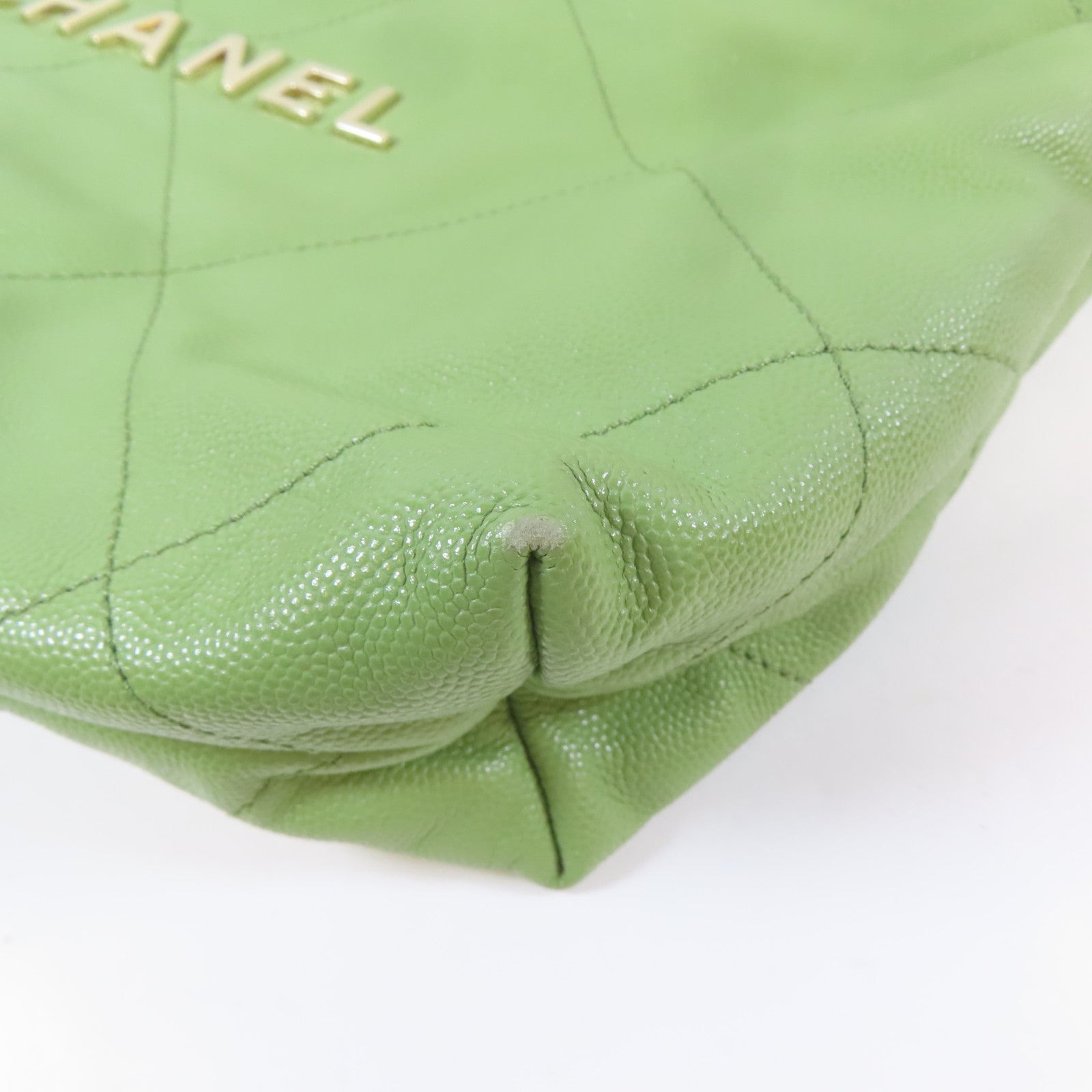CHANEL 菱格Caviar皮革Chain Shoulder C22金扣鏈帶肩背袋綠色