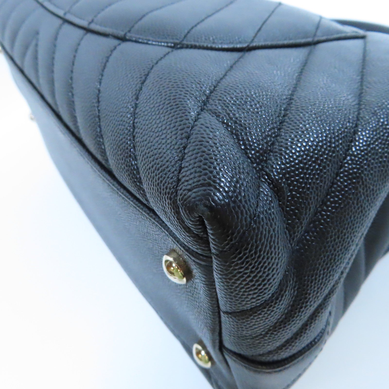 CHANEL 斜紋Caviar皮革2 Way Shoulder Bag金扣手挽肩背兩用袋黑色