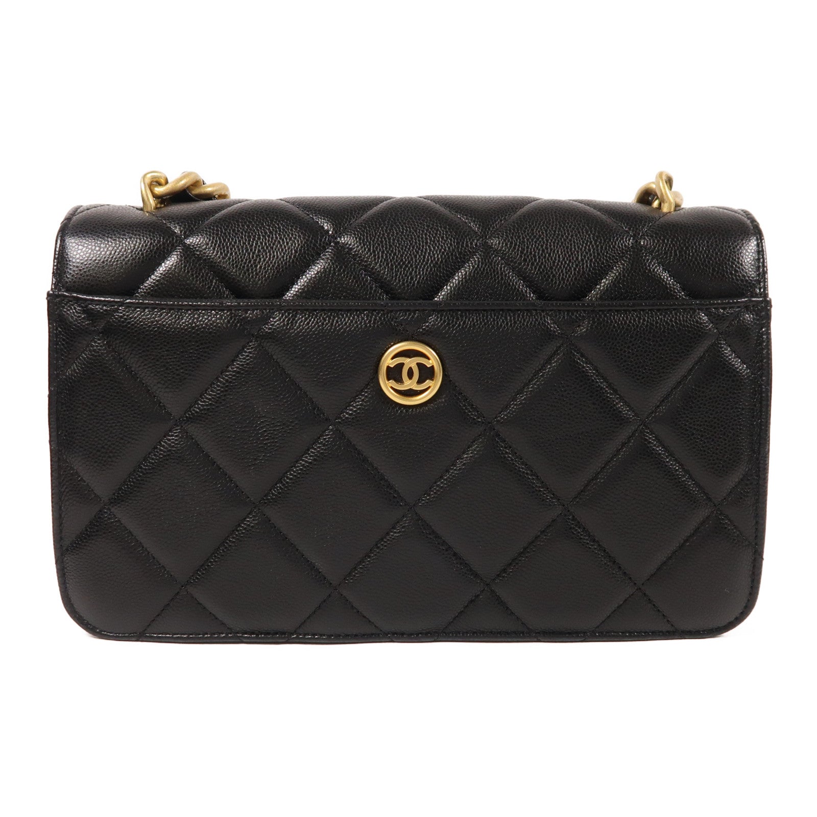 CHANEL 牛皮皮革Chain Shoulder金扣鏈帶肩背袋