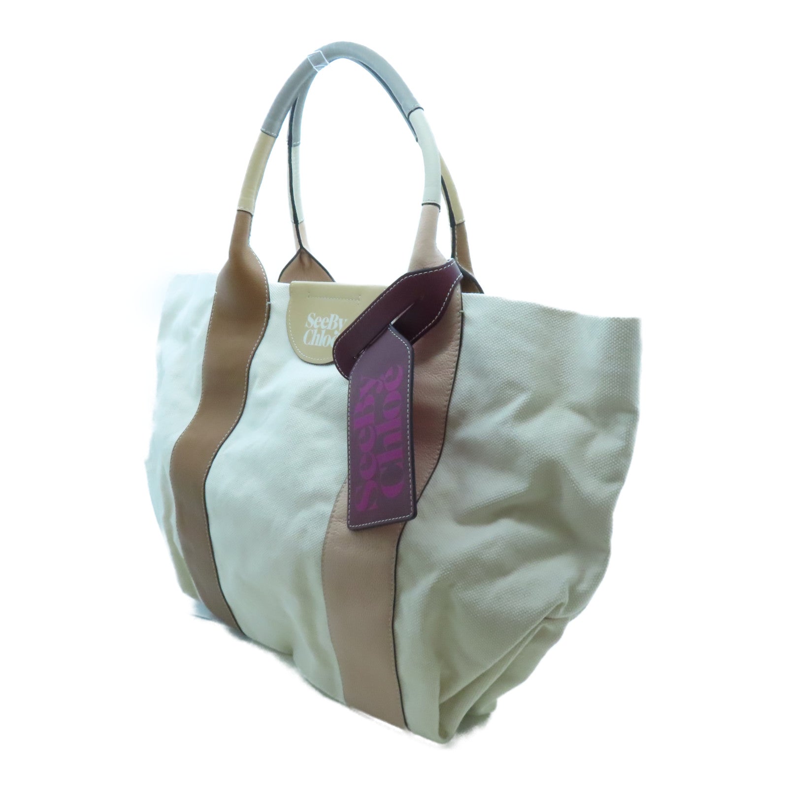 Chloe 帆布Tote Bag金扣手挽袋啡色/米色