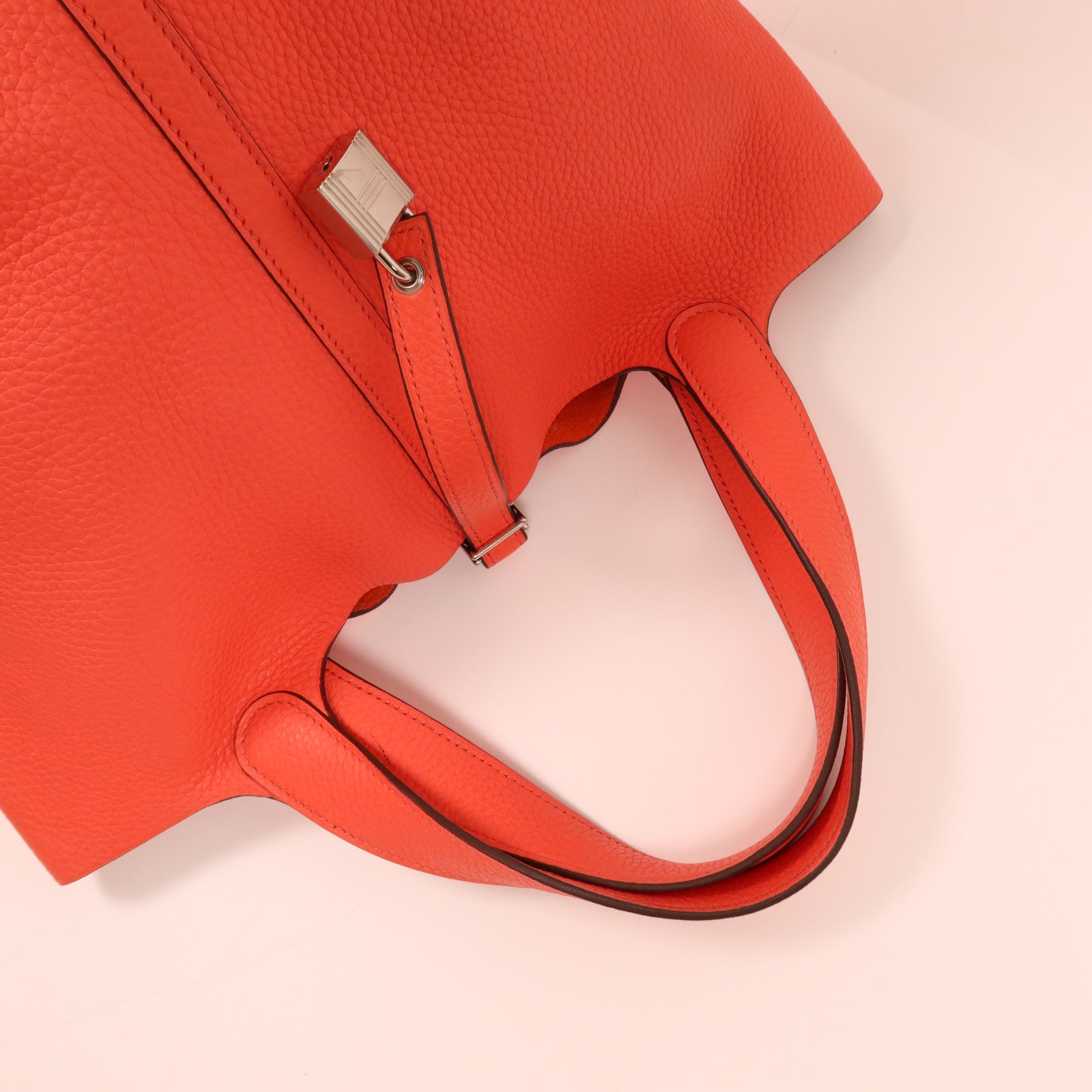 HERMES Clemence皮革Picotin MM銀扣手挽袋Orange Poppy