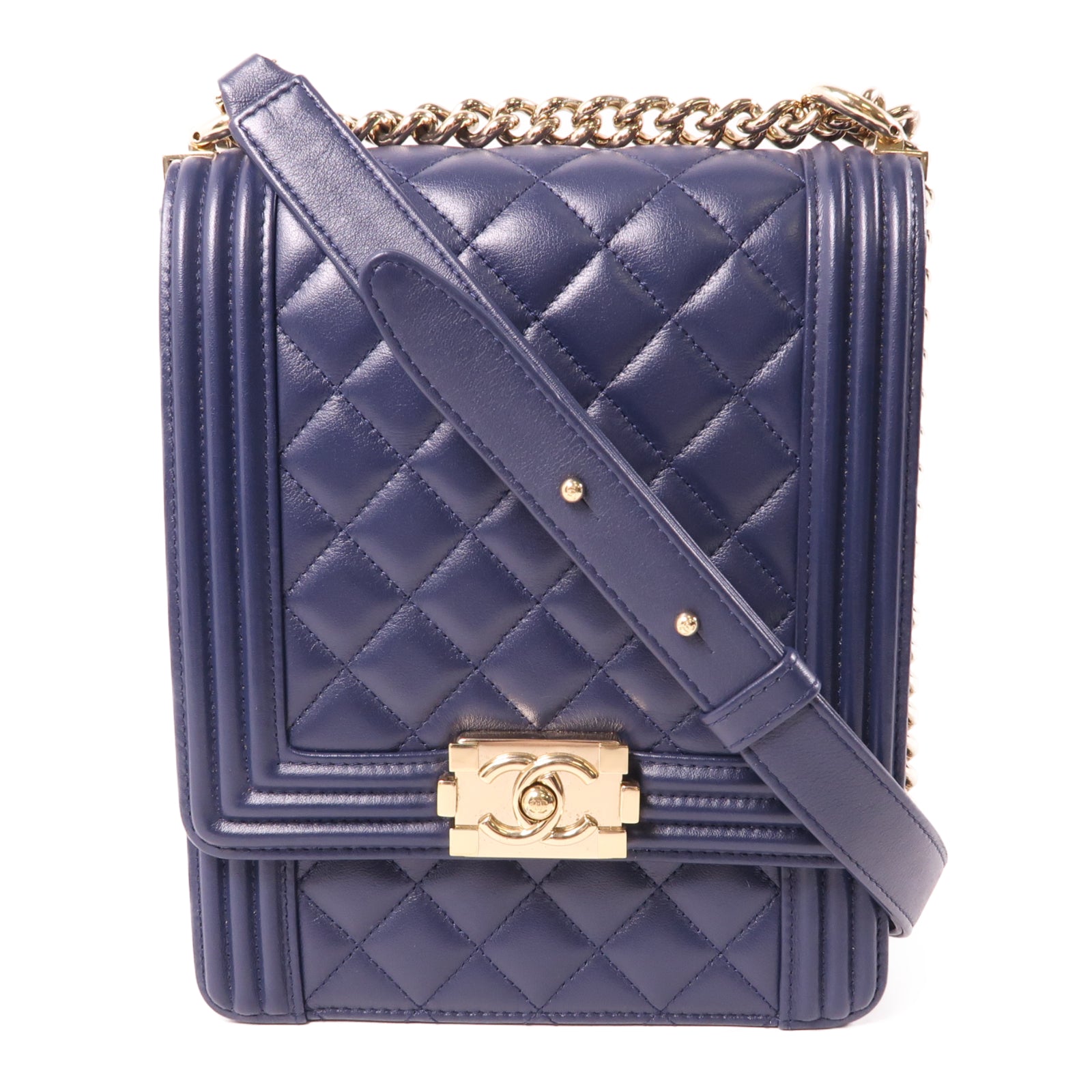 CHANEL 【激減優惠】羊皮皮革Le Boy金扣肩背袋藍色