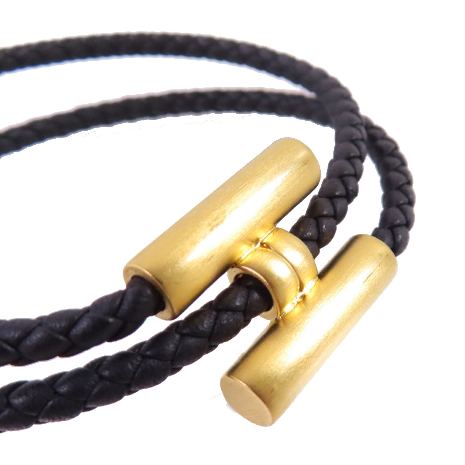 HERMES Swift皮革Tournis Tresse Bracelet金扣手鏈Noir黑色/金色