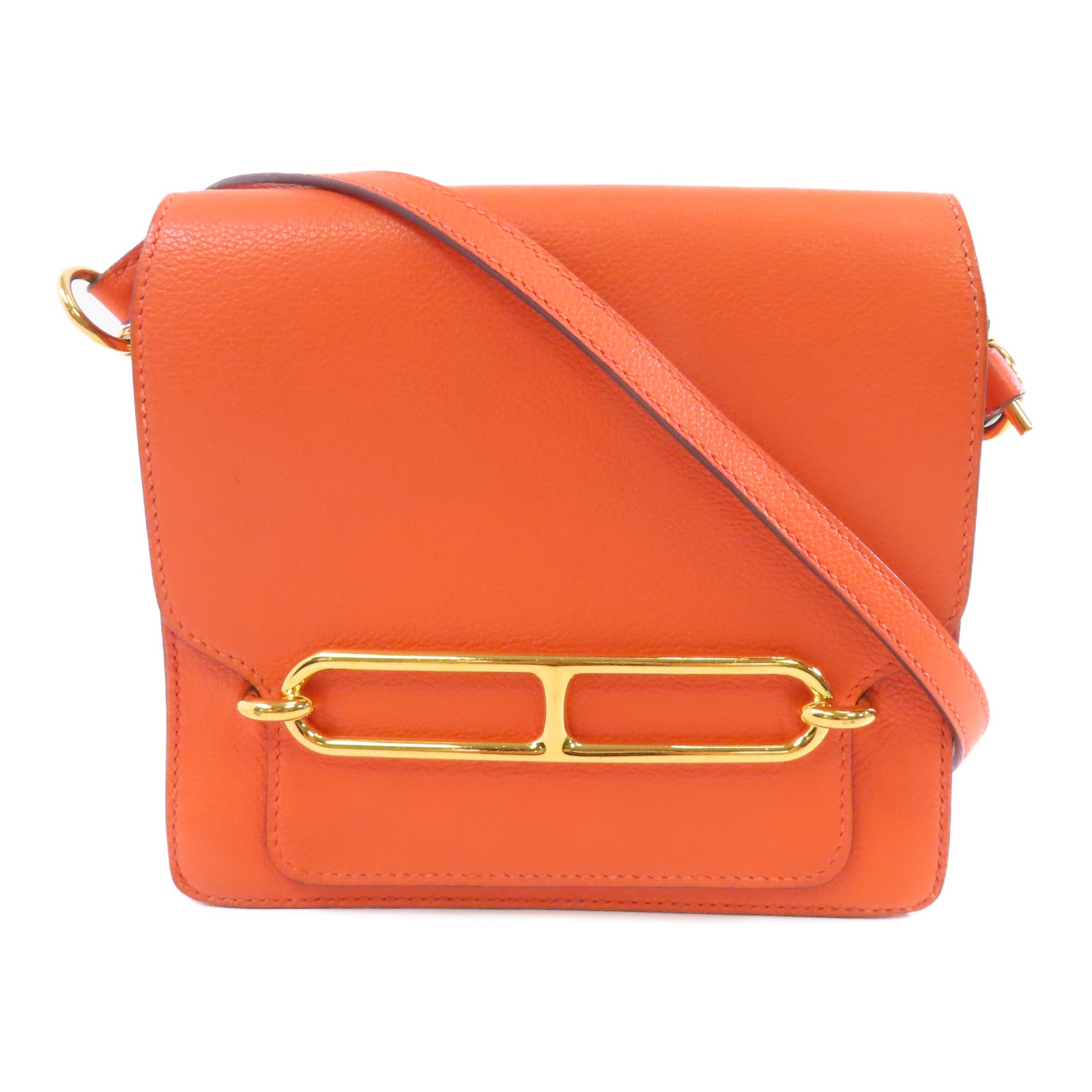 HERMES Evercolor皮革Mini Roulis金扣肩背袋Orange Poppy/橙色