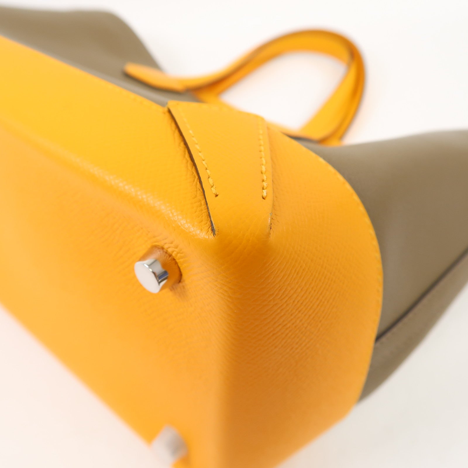 HERMES Evercolor皮革Maxibox Cabas銀扣手挽袋黃色/綠色