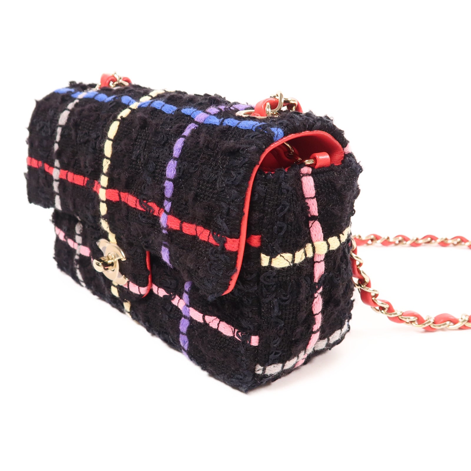 CHANEL 羊毛/粗花呢Mini Flap Bag金扣鏈帶肩背袋