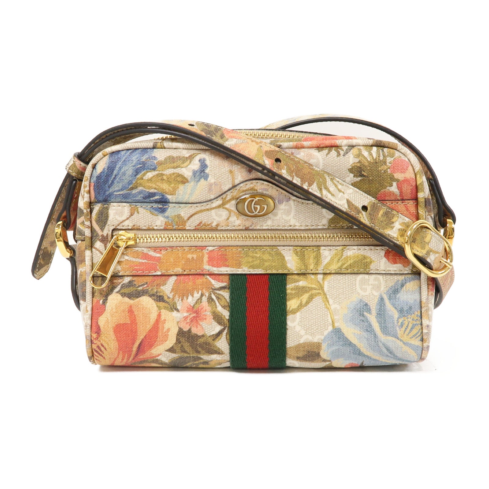 GUCCI 塗層帆布Ophidia金扣肩背袋卡其色