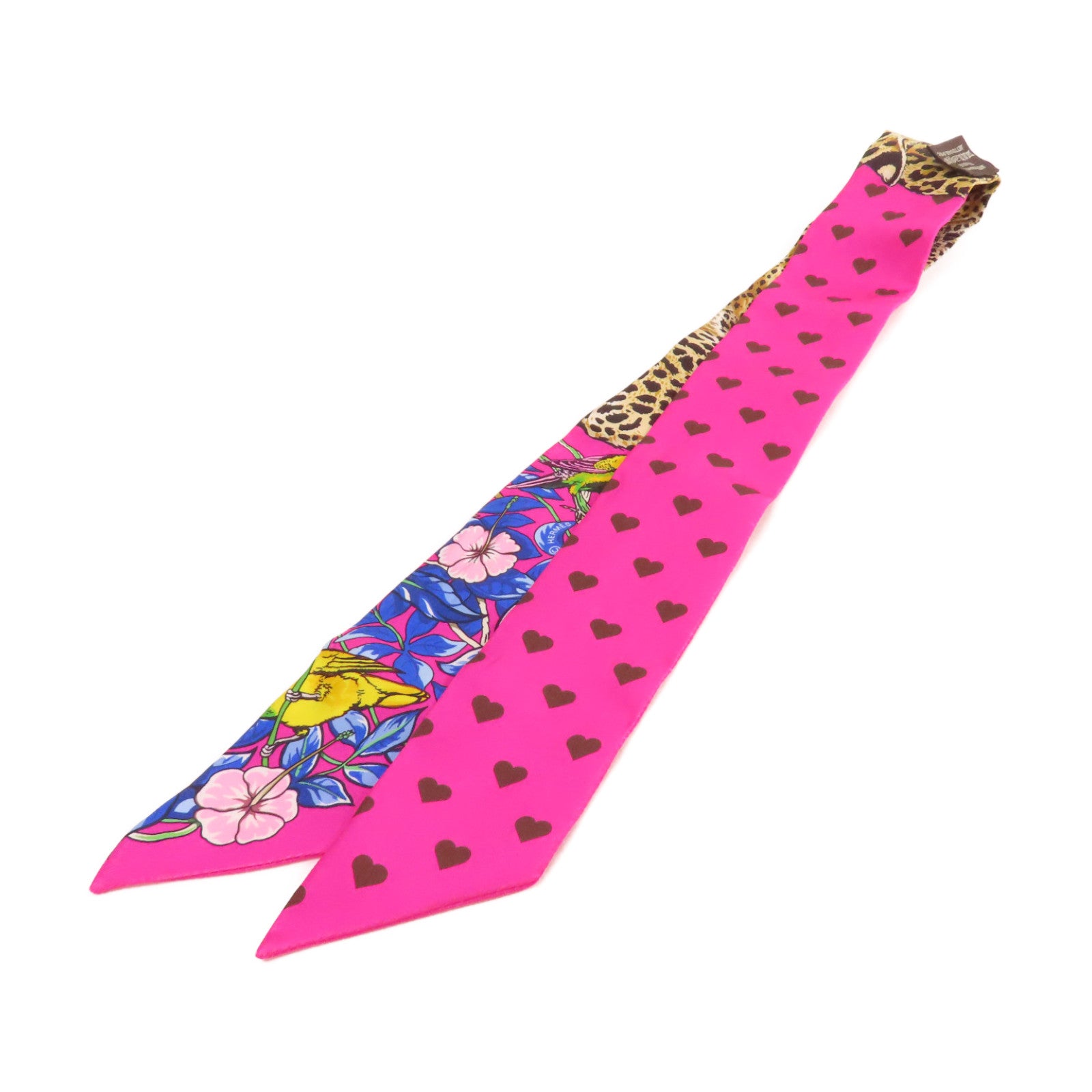 HERMES 絲質Twilly Scarf絲巾粉紅色/啡色/彩色