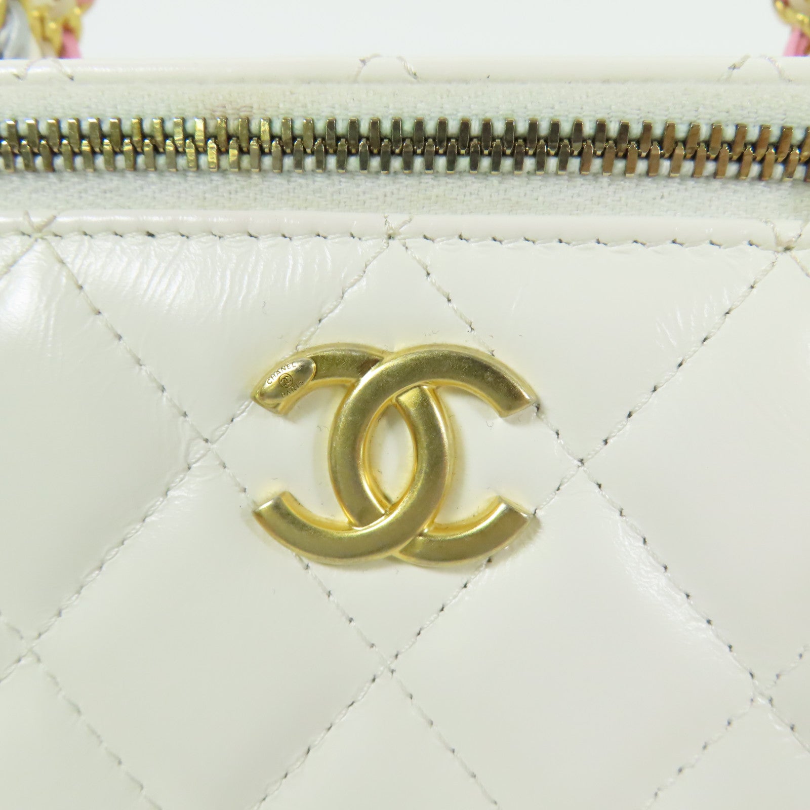 CHANEL 羊皮皮革Vanity Case Handle金扣鏈帶手挽肩背兩用袋
