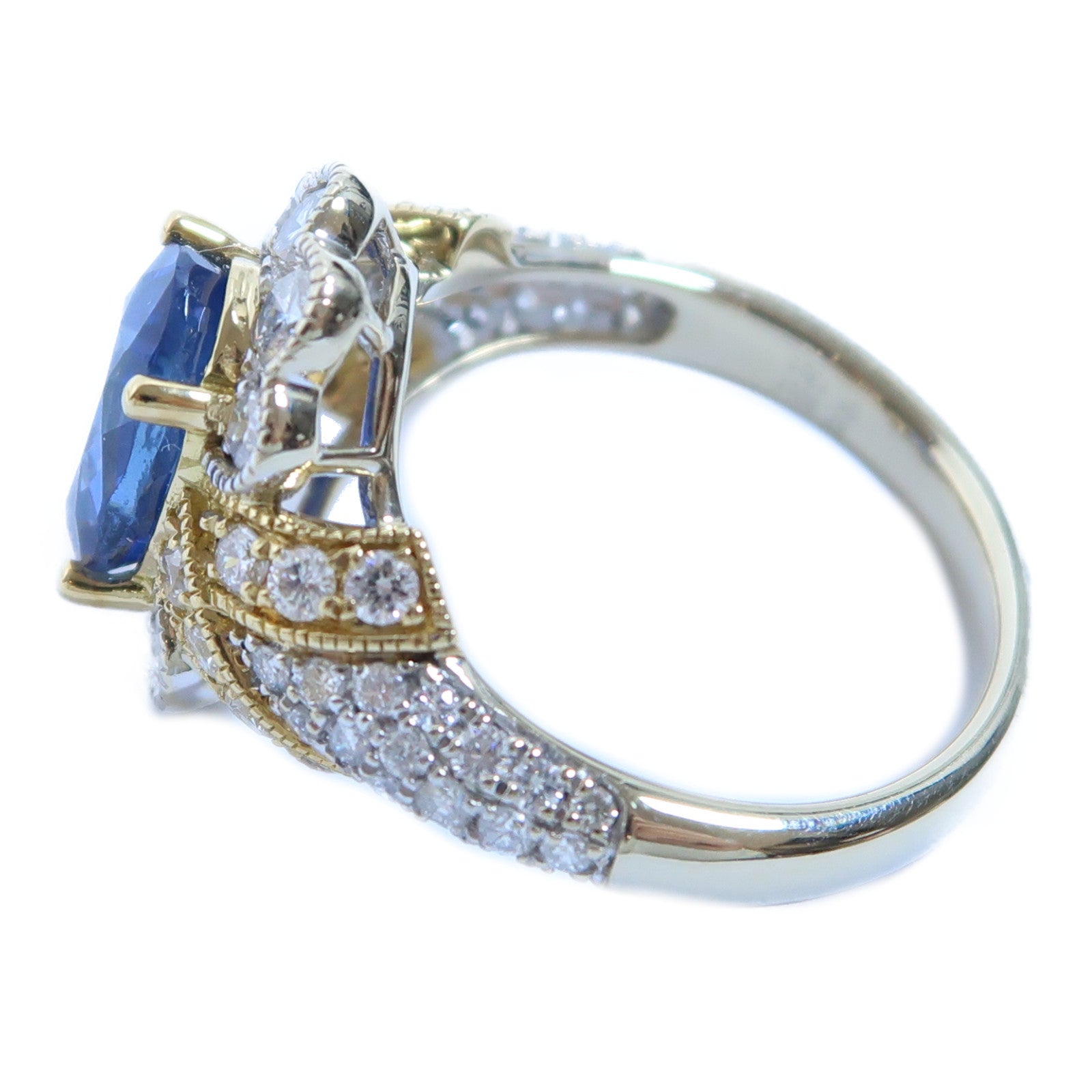 JEWELRY 【激減優惠】18K黃金/白金Sapphire Ring 1.13ct藍寶石/2.92ct鑽石戒指US#6