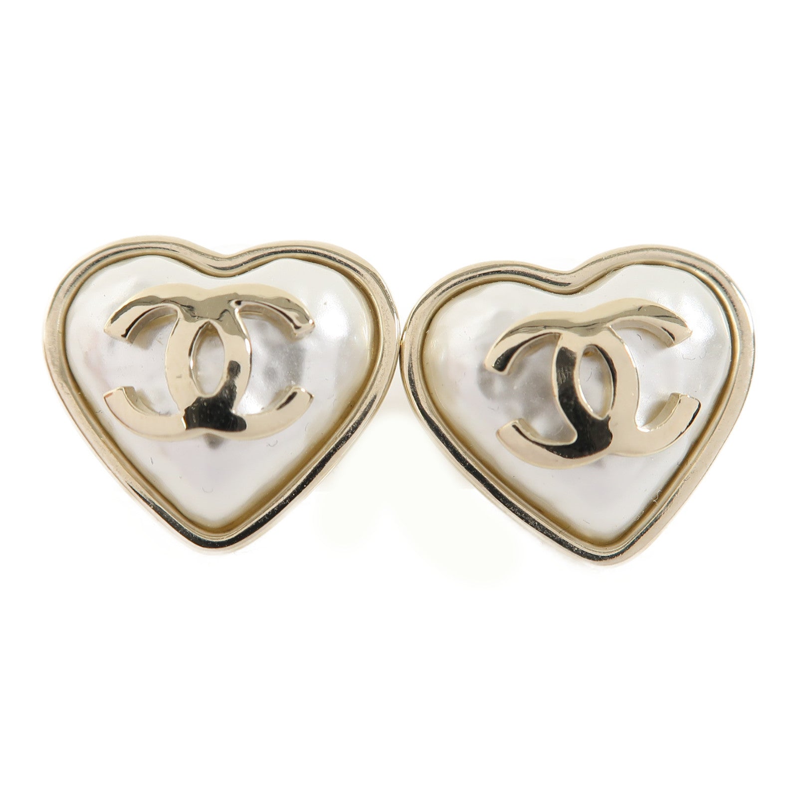 CHANEL 金屬/PVC Earrings耳環金色/白色